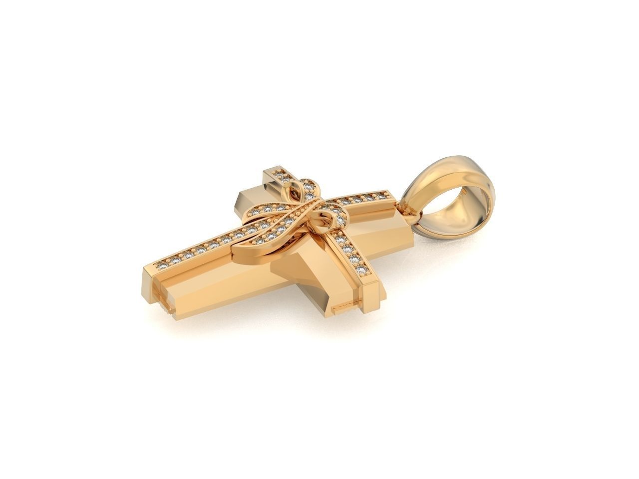 womens cross with a bow in stones 2675 3D print model_20