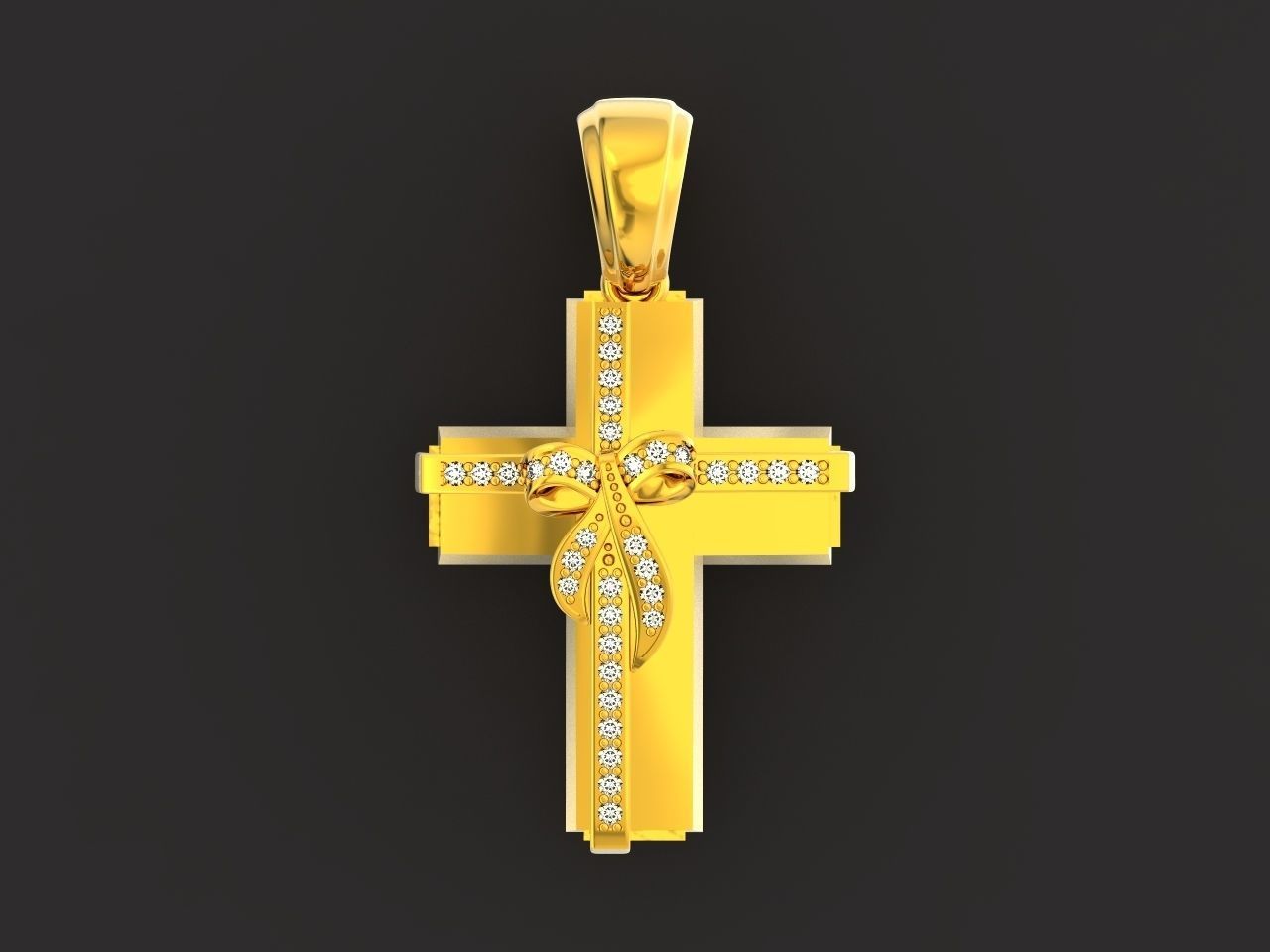 womens cross with a bow in stones 2675 3D print model_14