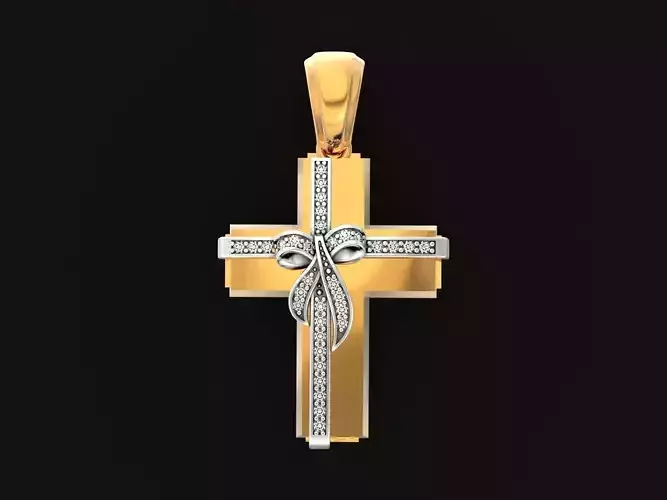 womens cross with a bow in stones 2675