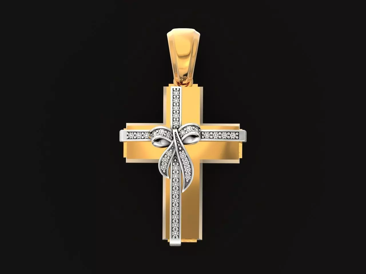 womens cross with a bow in stones 2675 3D print model_0