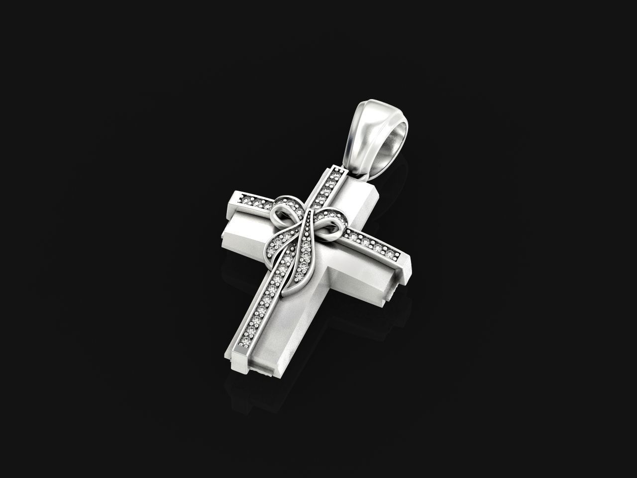 womens cross with a bow in stones 2675 3D print model_33