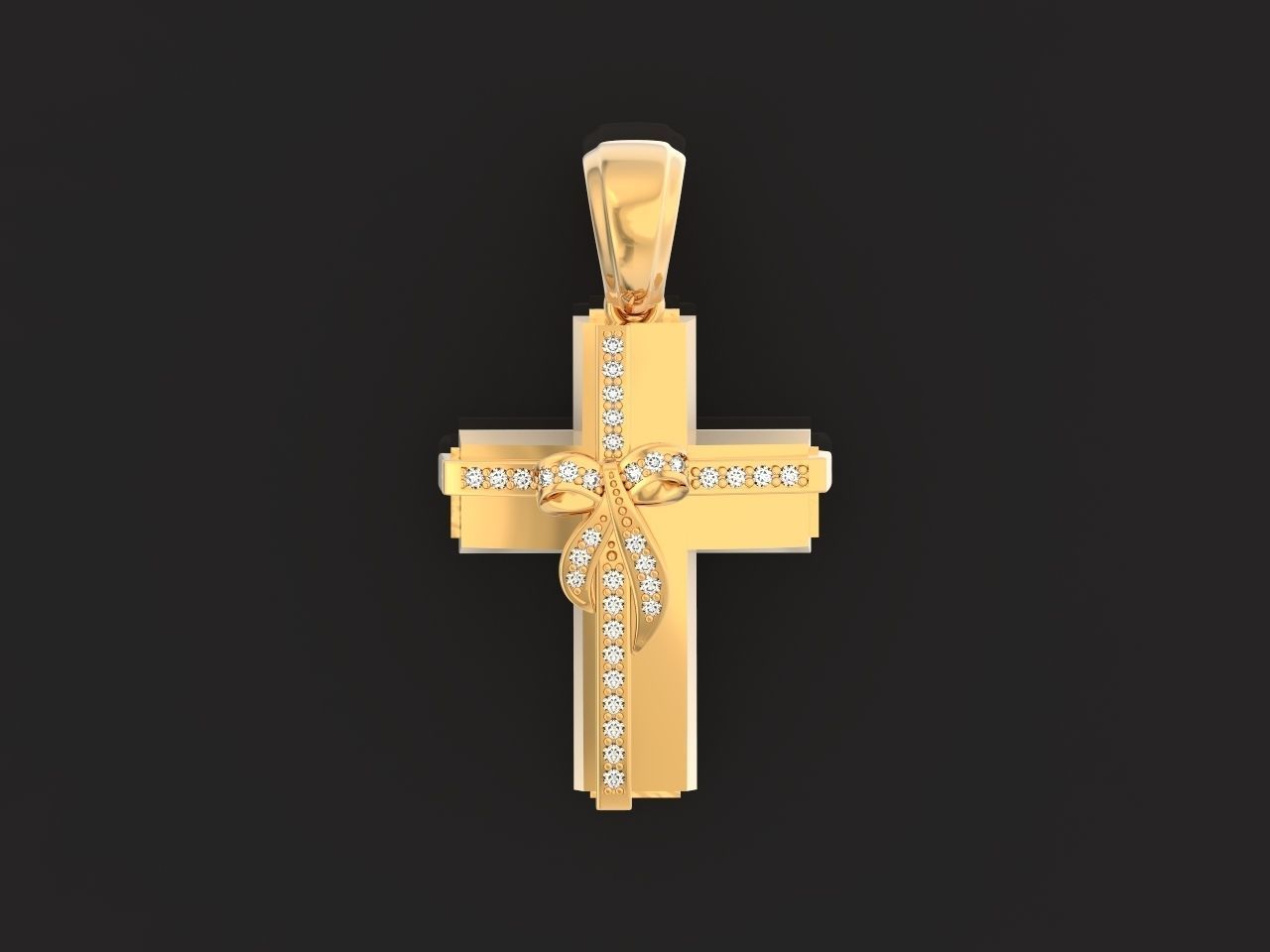 womens cross with a bow in stones 2675 3D print model_31