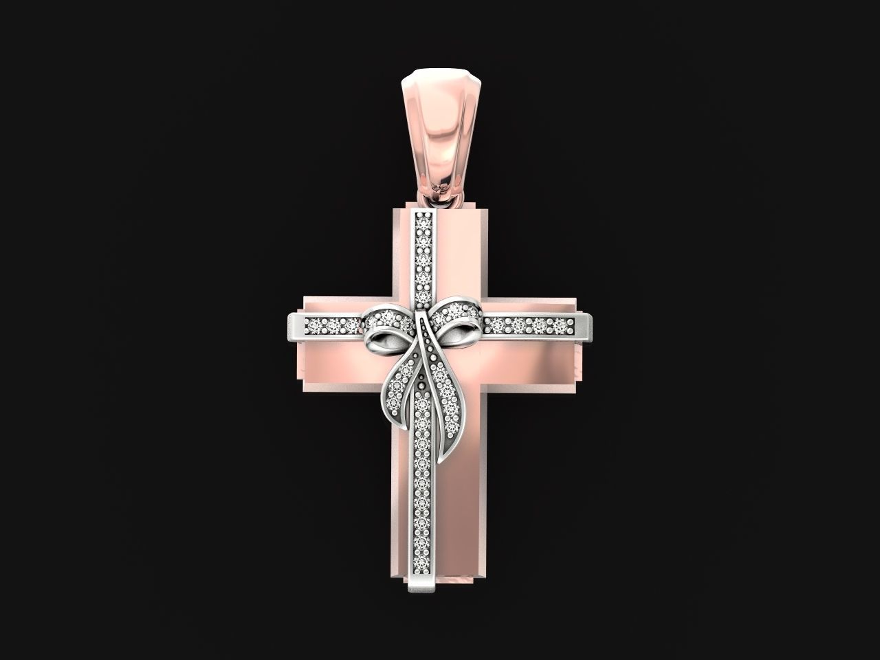 womens cross with a bow in stones 2675 3D print model_35