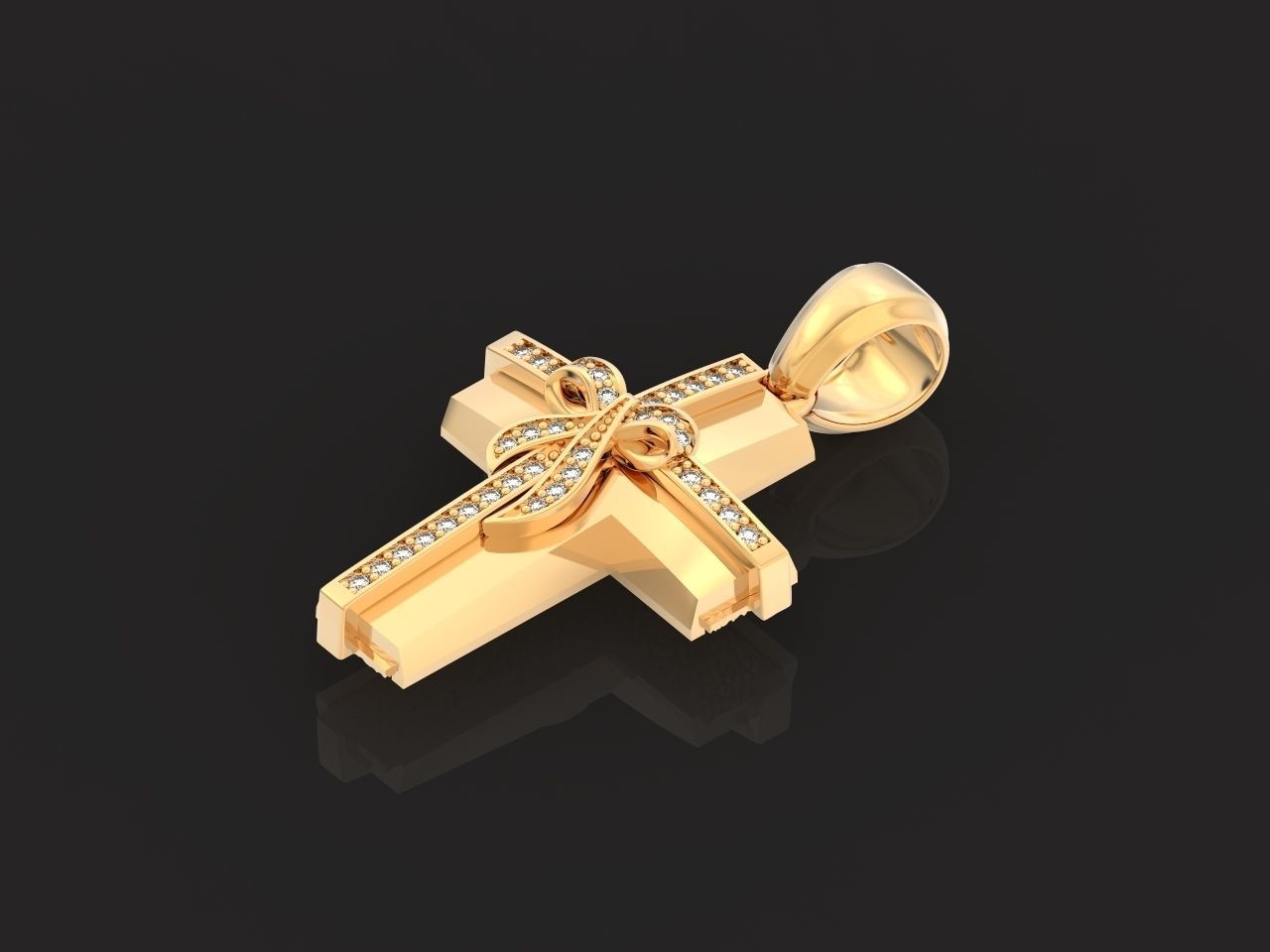 womens cross with a bow in stones 2675 3D print model_28