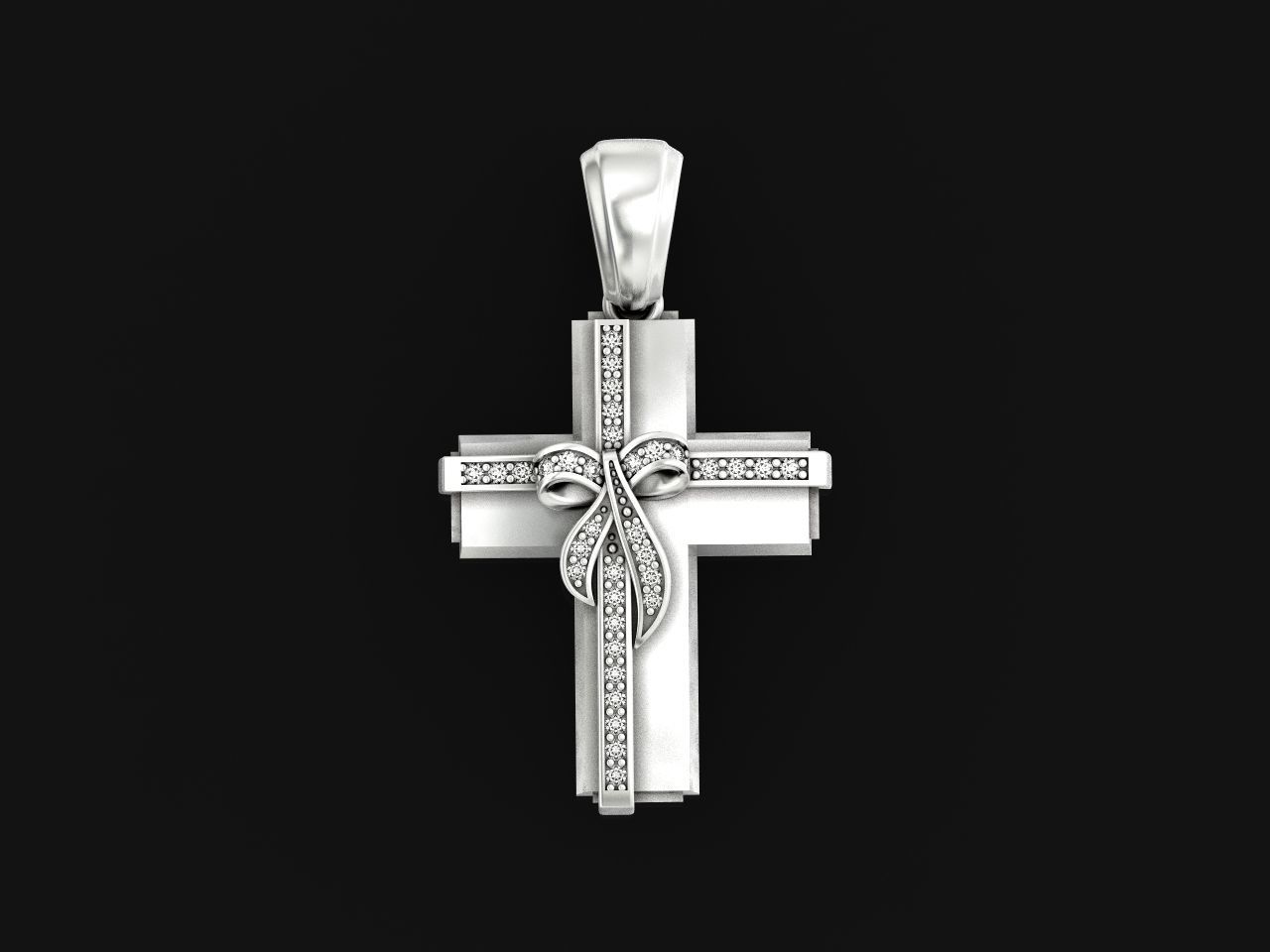 womens cross with a bow in stones 2675 3D print model_34