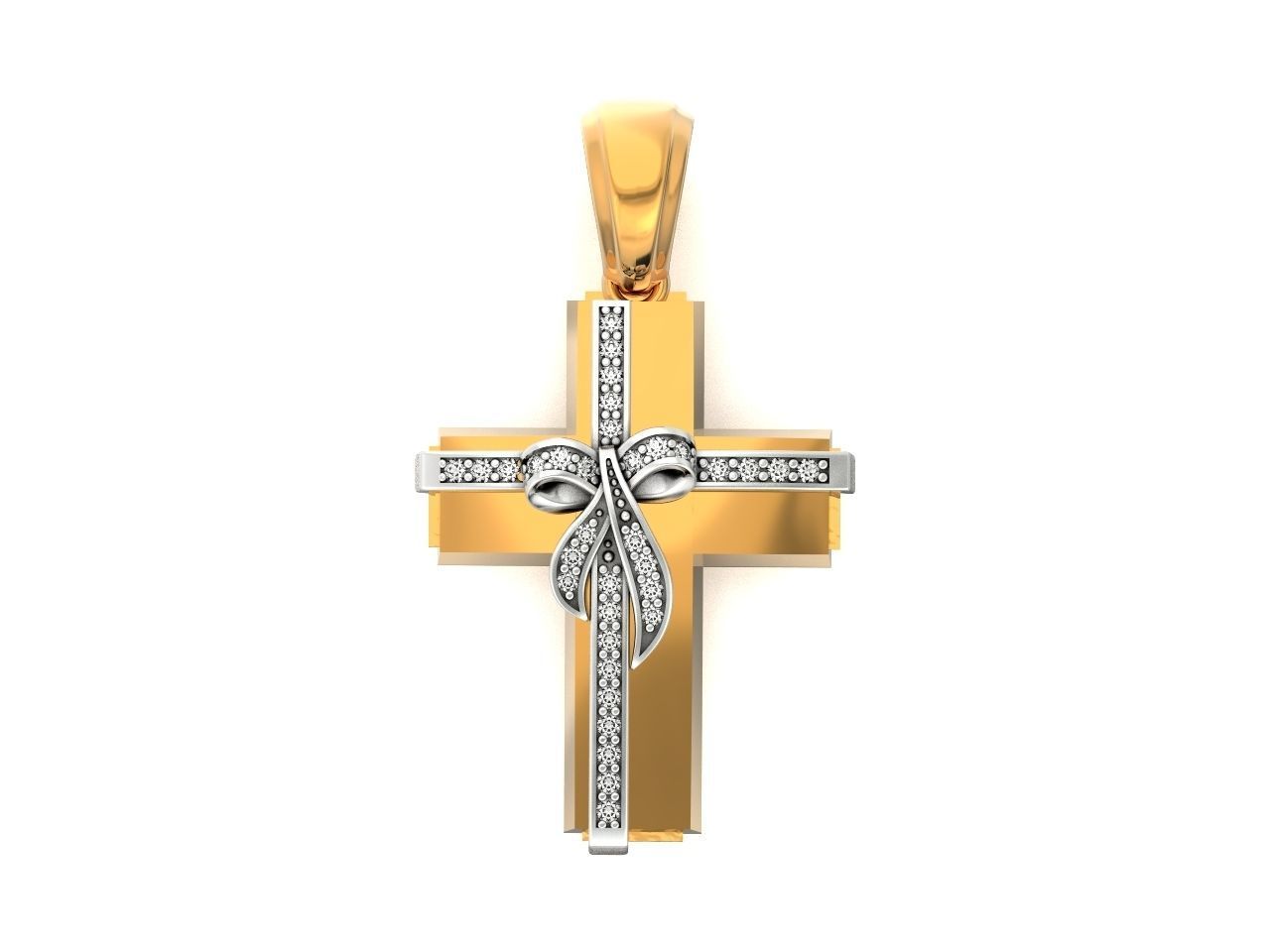 womens cross with a bow in stones 2675 3D print model_1