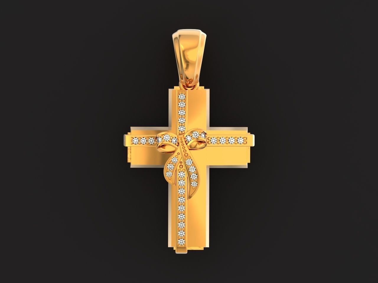 womens cross with a bow in stones 2675 3D print model_13