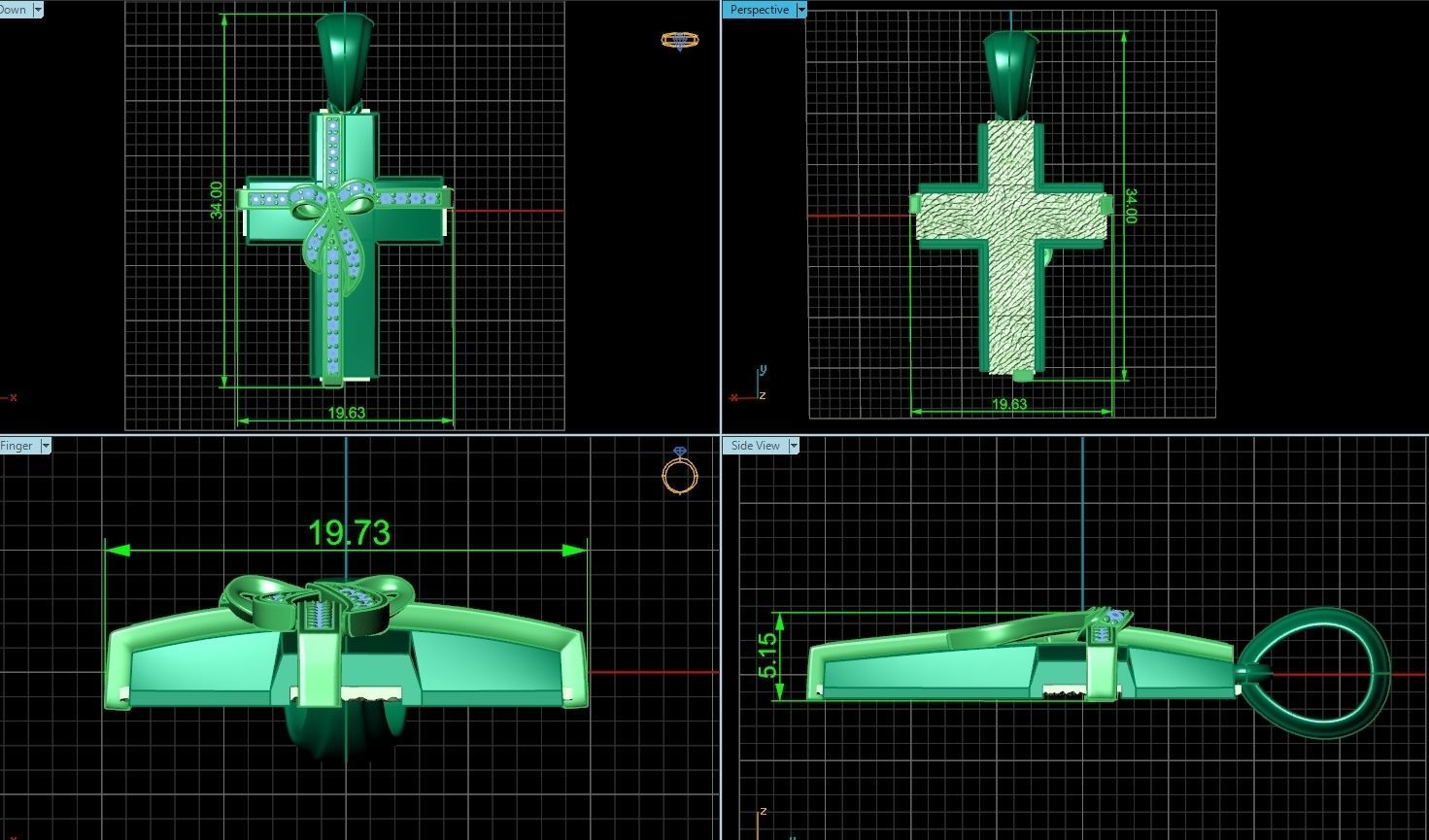 womens cross with a bow in stones 2675 3D print model_3