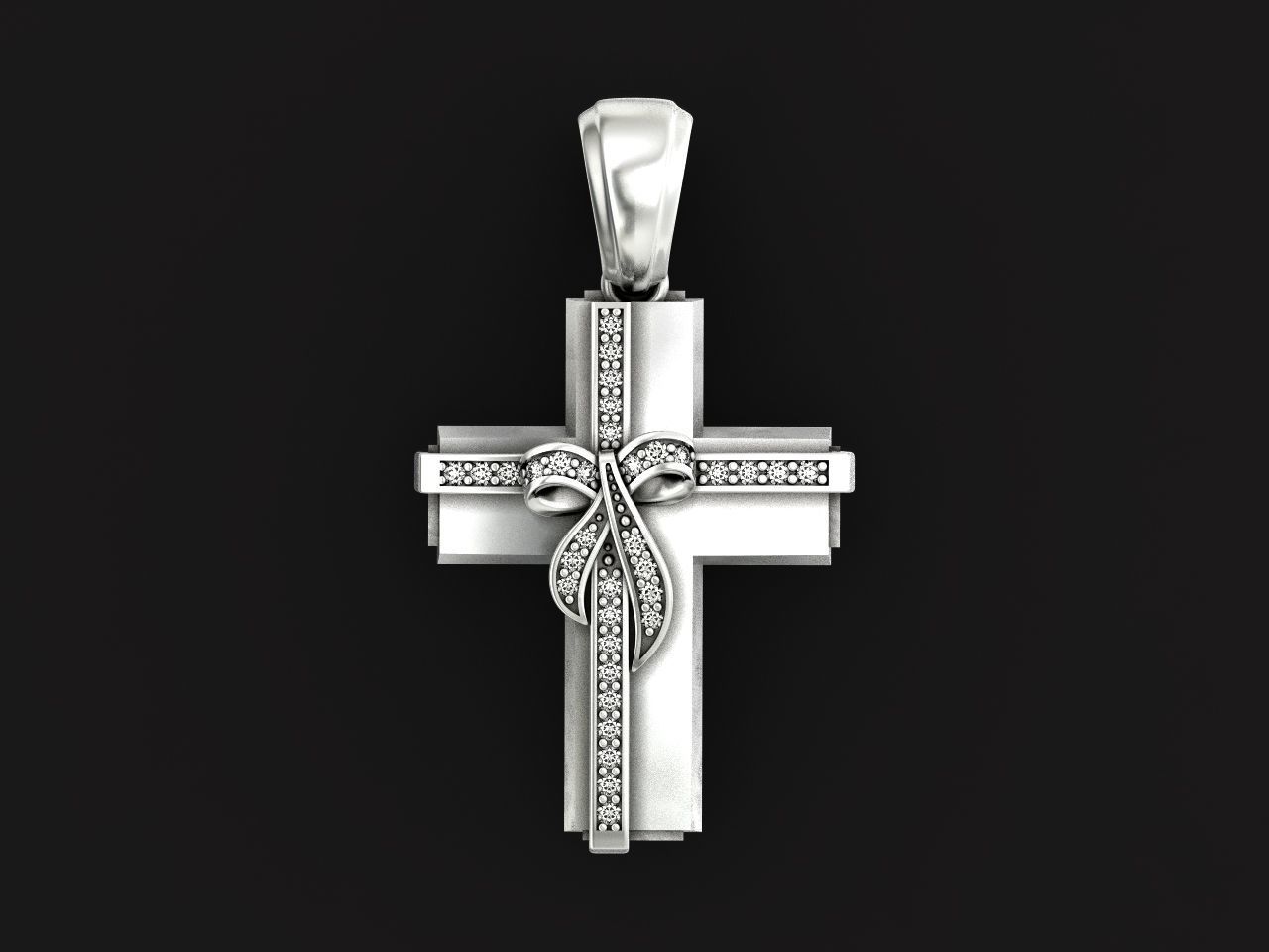 womens cross with a bow in stones 2675 3D print model_12