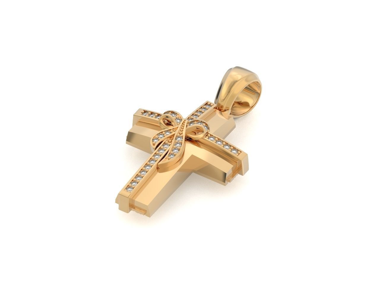 womens cross with a bow in stones 2675 3D print model_19