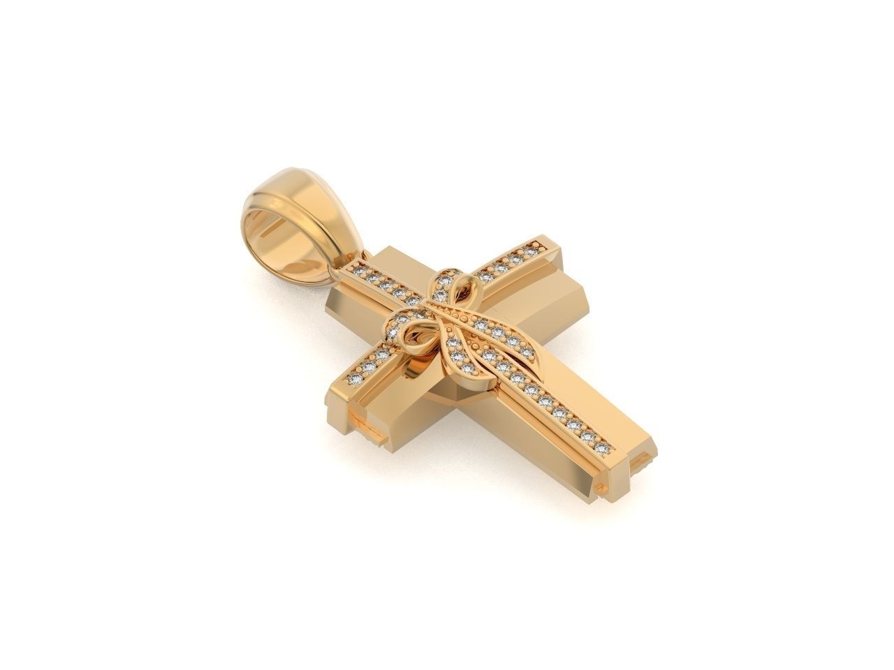 womens cross with a bow in stones 2675 3D print model_18