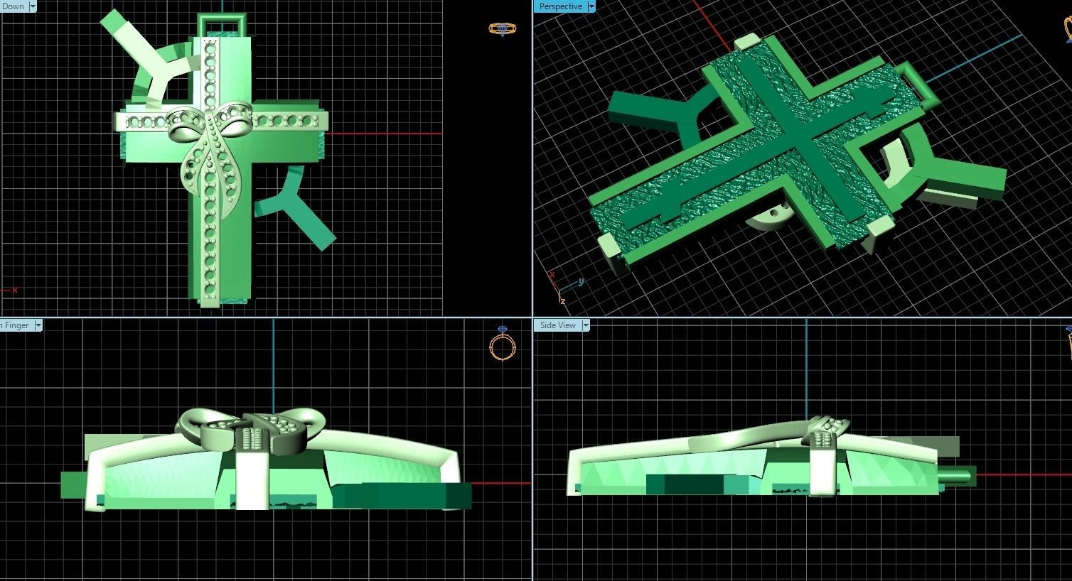 womens cross with a bow in stones 2675 3D print model_10
