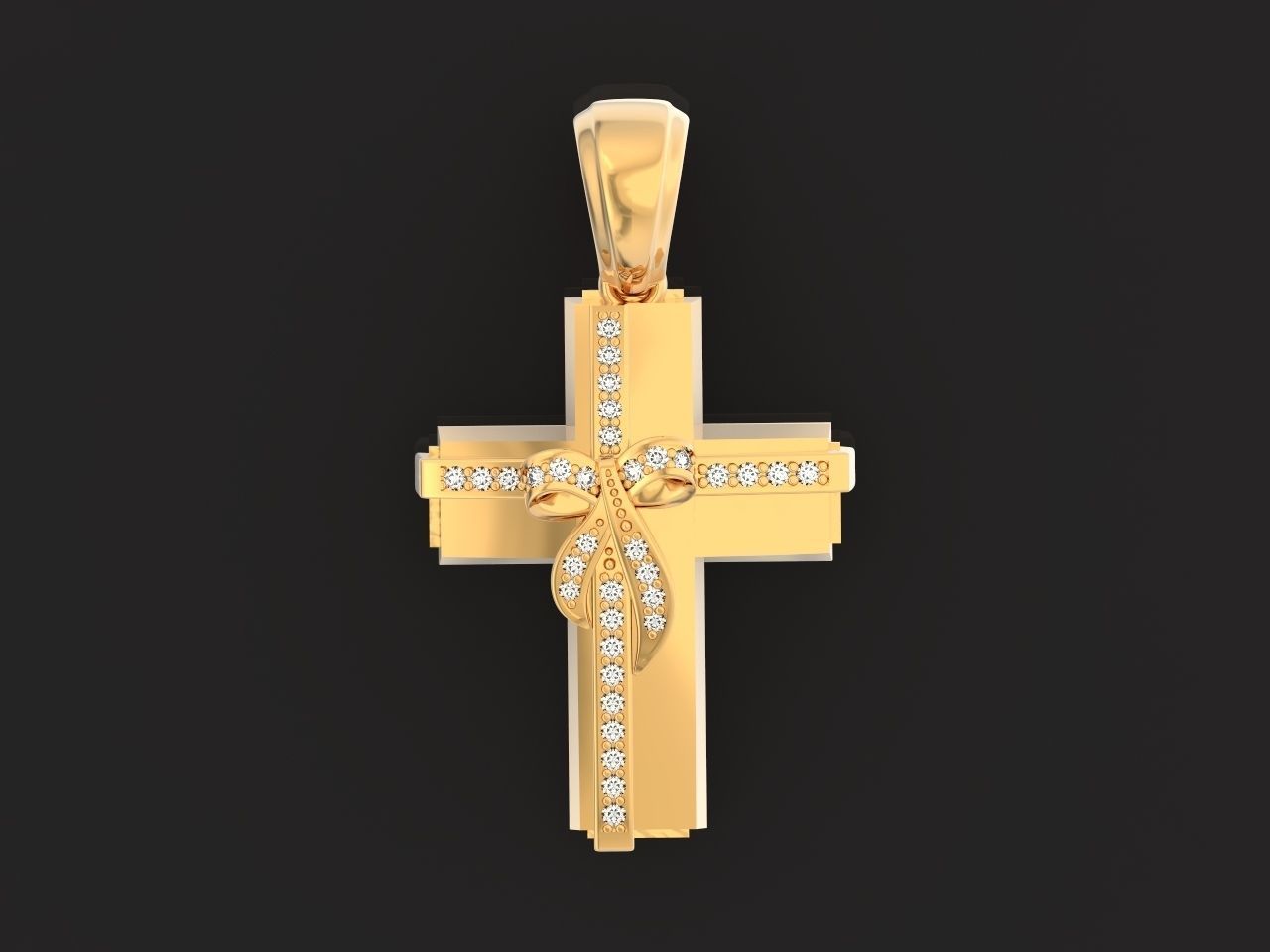 womens cross with a bow in stones 2675 3D print model_30