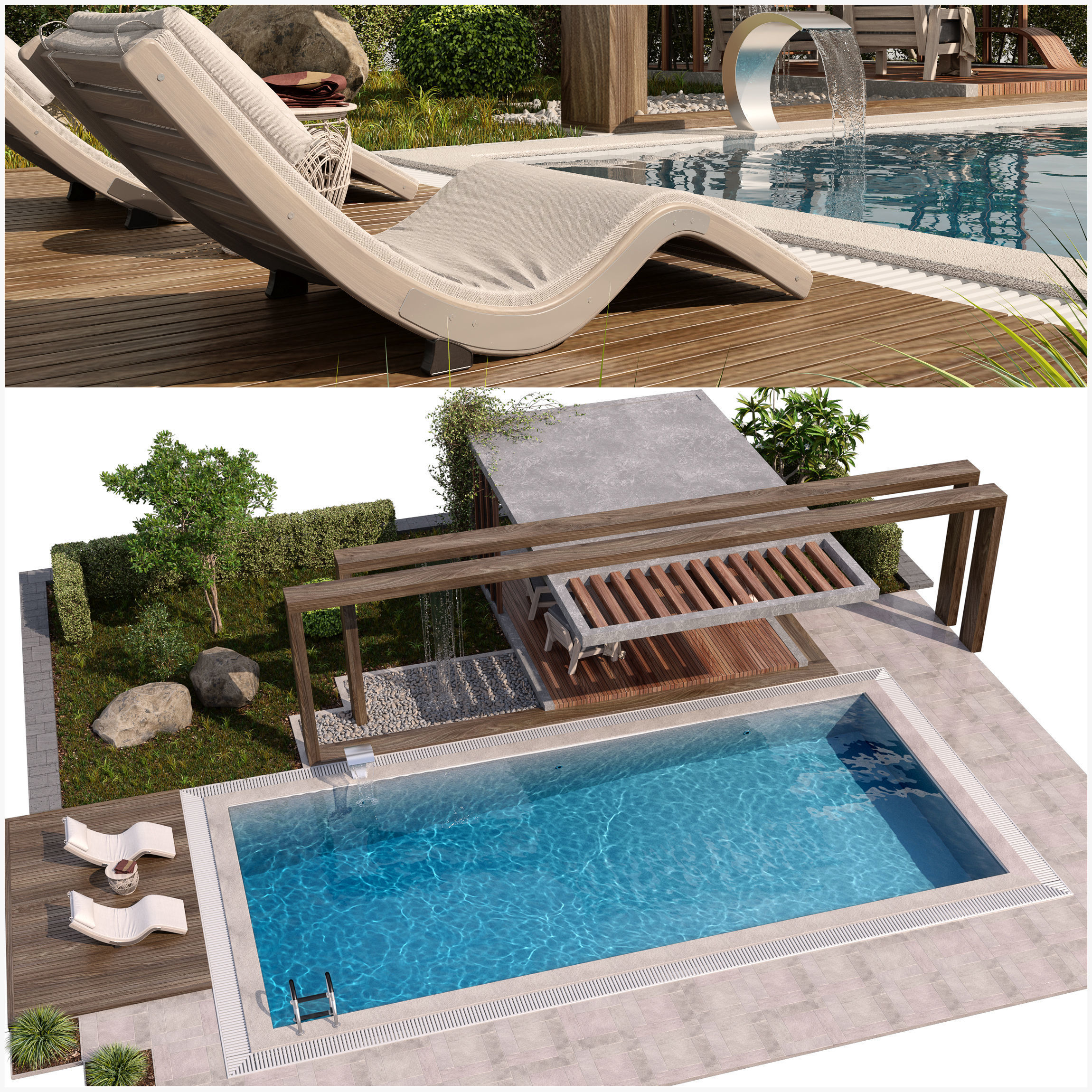 Pool Gazebo Plants and Fountains 3D model_8