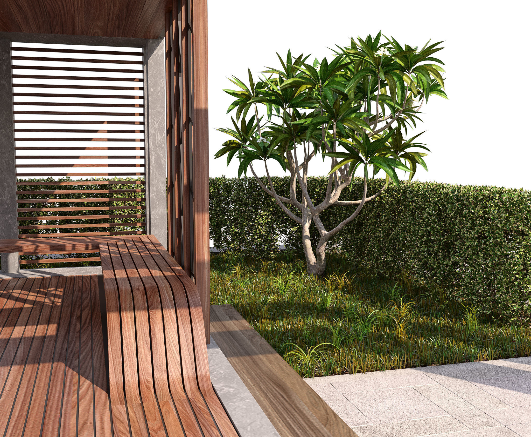 Pool Gazebo Plants and Fountains 3D model_9