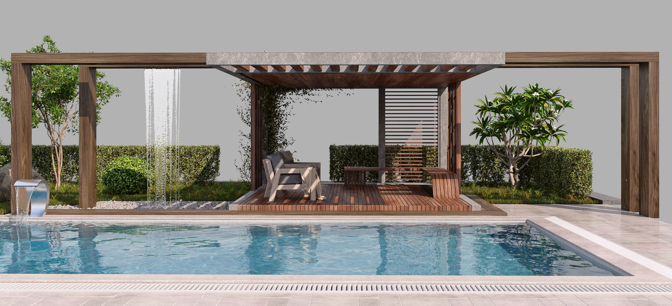 Pool Gazebo Plants and Fountains 3D model_7