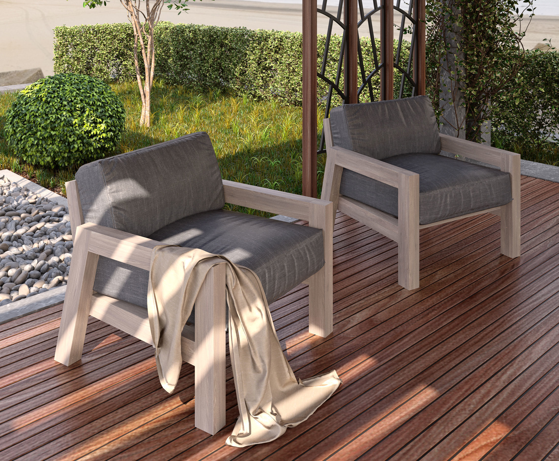 Pool Gazebo Plants and Fountains 3D model_5