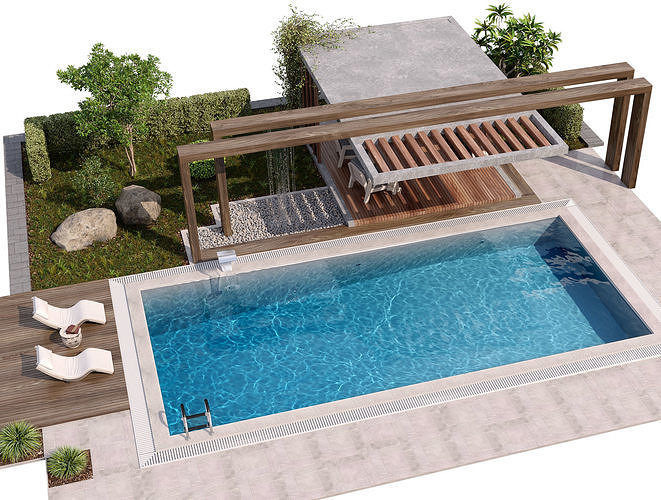 Pool Gazebo Plants and Fountains 3D model 2