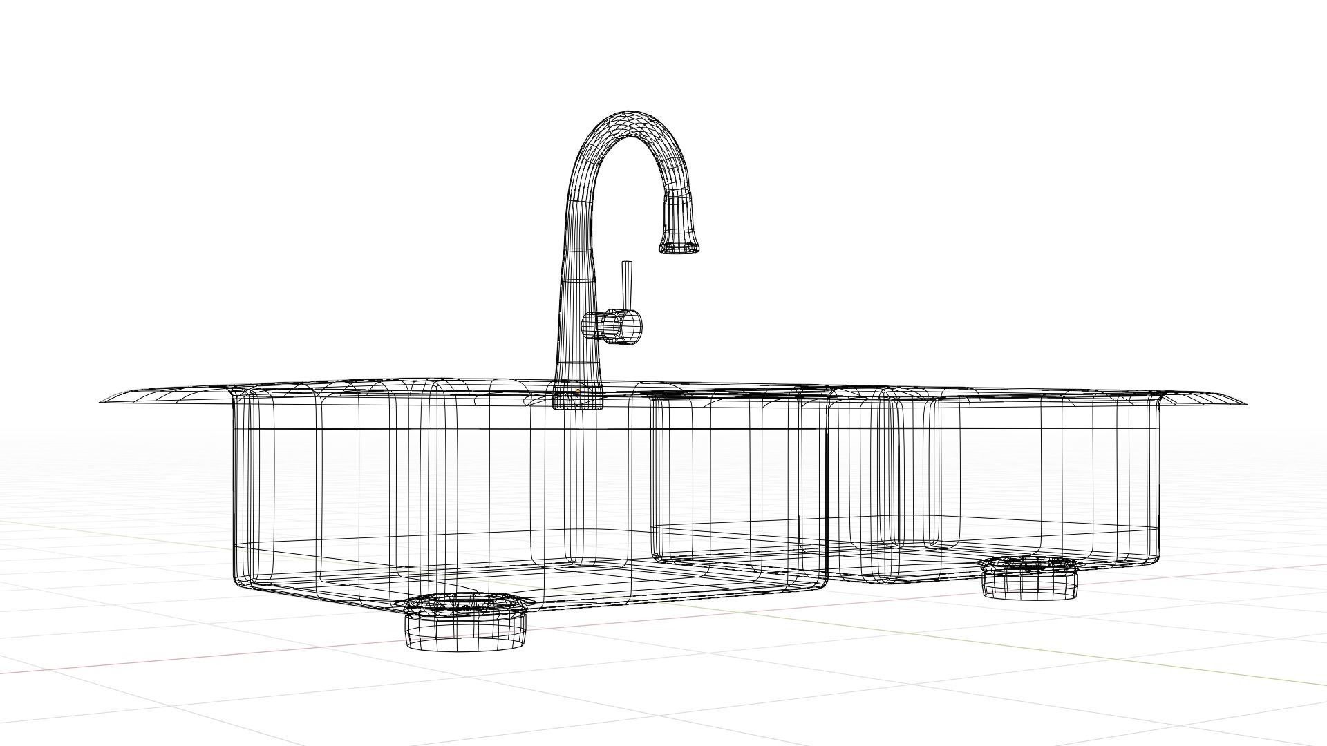 Low Poly Game ready Dual Kitchen sink with drain board  Low-poly 3D model_8