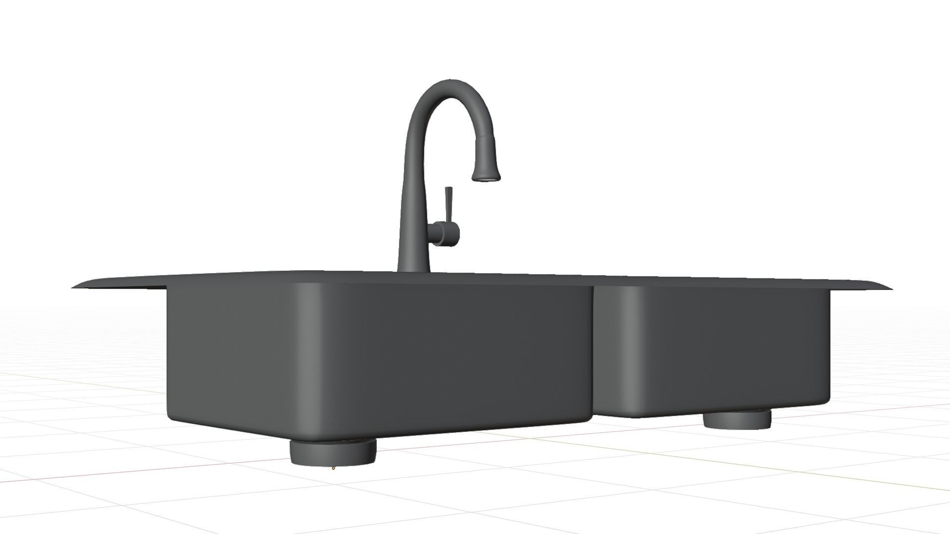 Low Poly Game ready Dual Kitchen sink with drain board  Low-poly 3D model_7