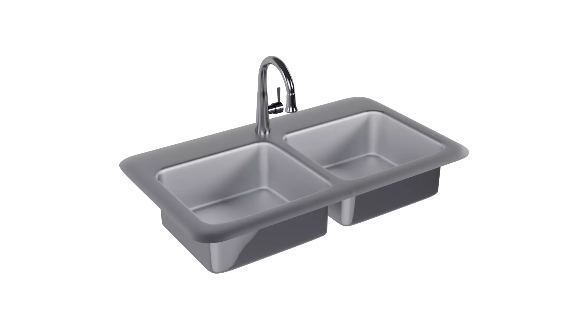 Low Poly Game ready Dual Kitchen sink with drain board  Low-poly 3D model_0