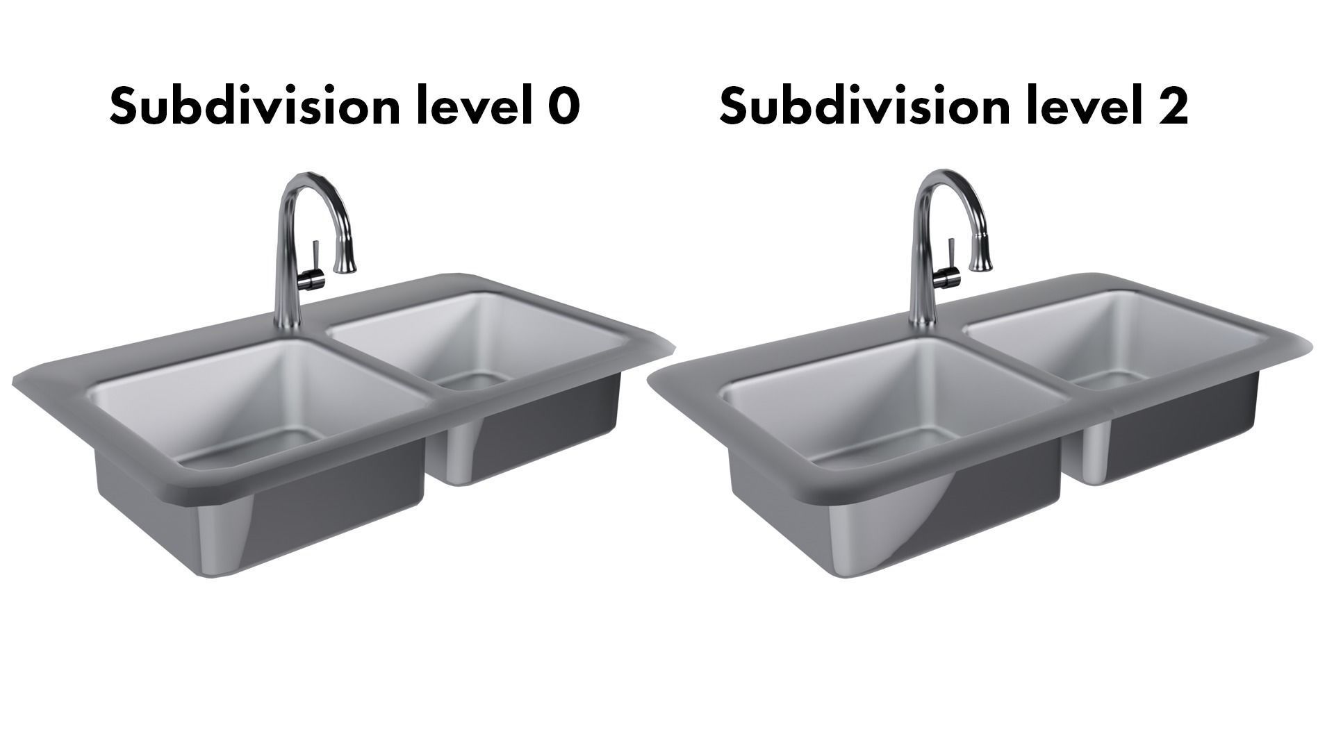 Low Poly Game ready Dual Kitchen sink with drain board  Low-poly 3D model_9