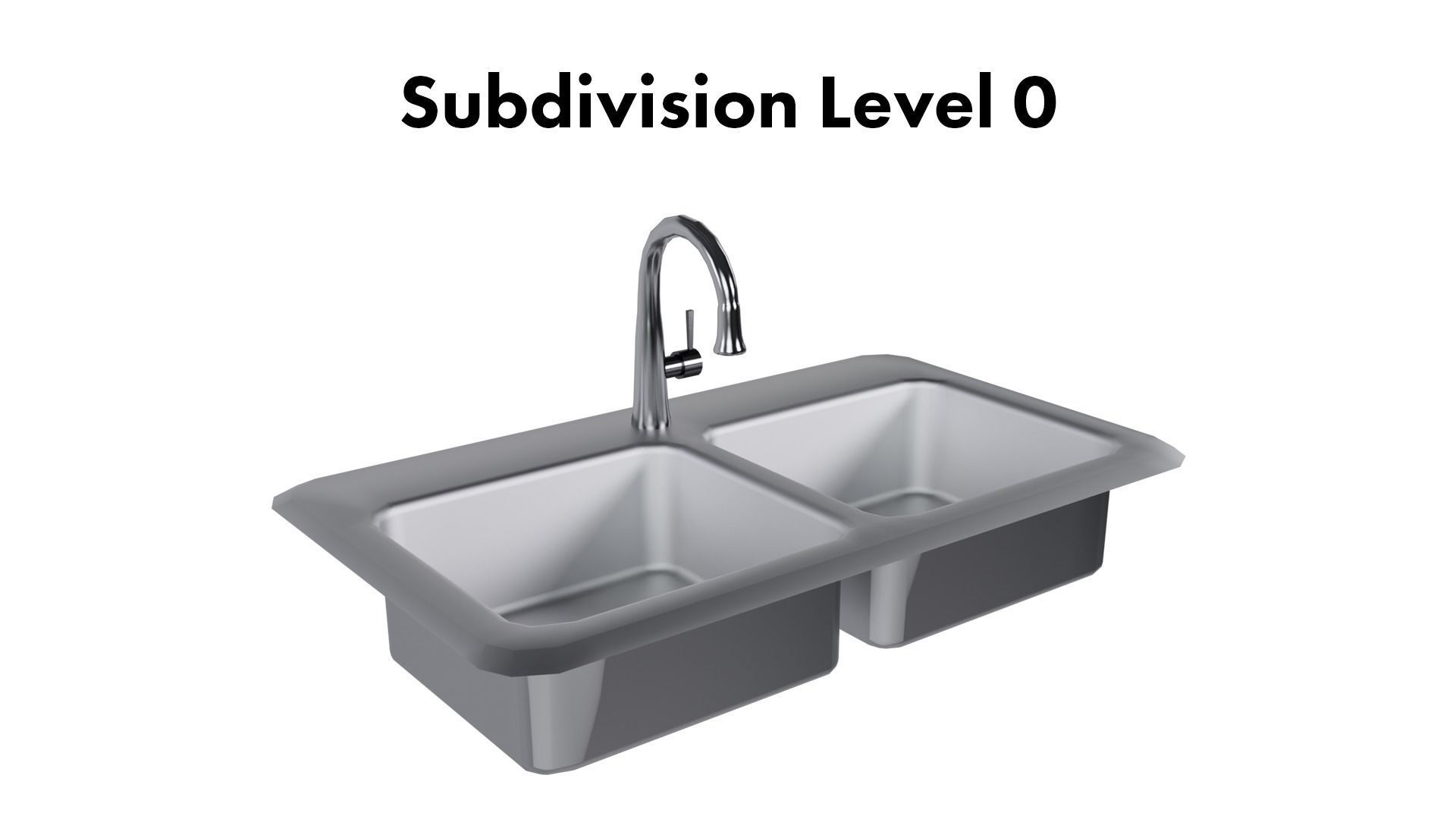 Low Poly Game ready Dual Kitchen sink with drain board  Low-poly 3D model_10