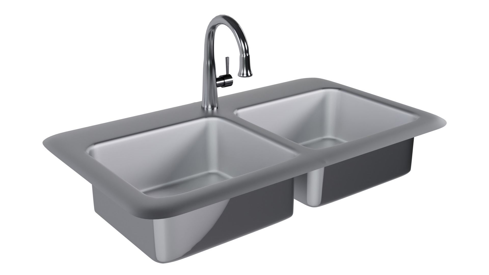 Low Poly Game ready Dual Kitchen sink with drain board  Low-poly 3D model_1