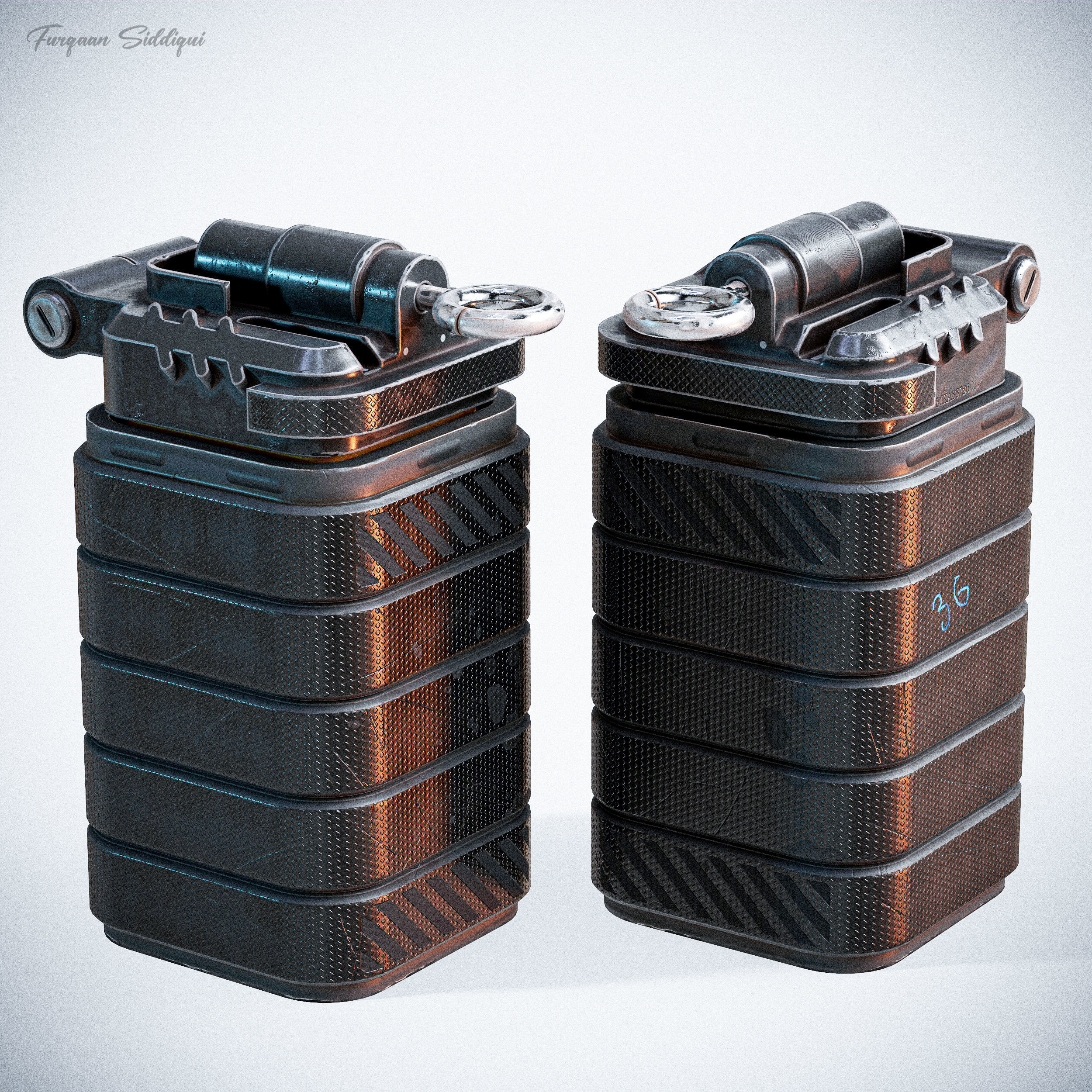 Sci-fi Bulky Frag Grenade Low-poly 3D model_12