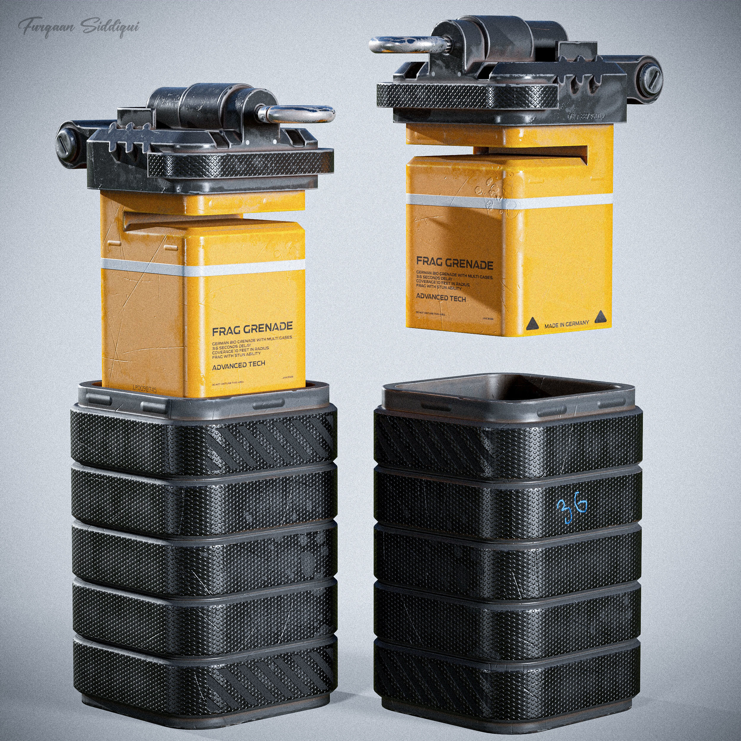 Sci-fi Bulky Frag Grenade Low-poly 3D model_5