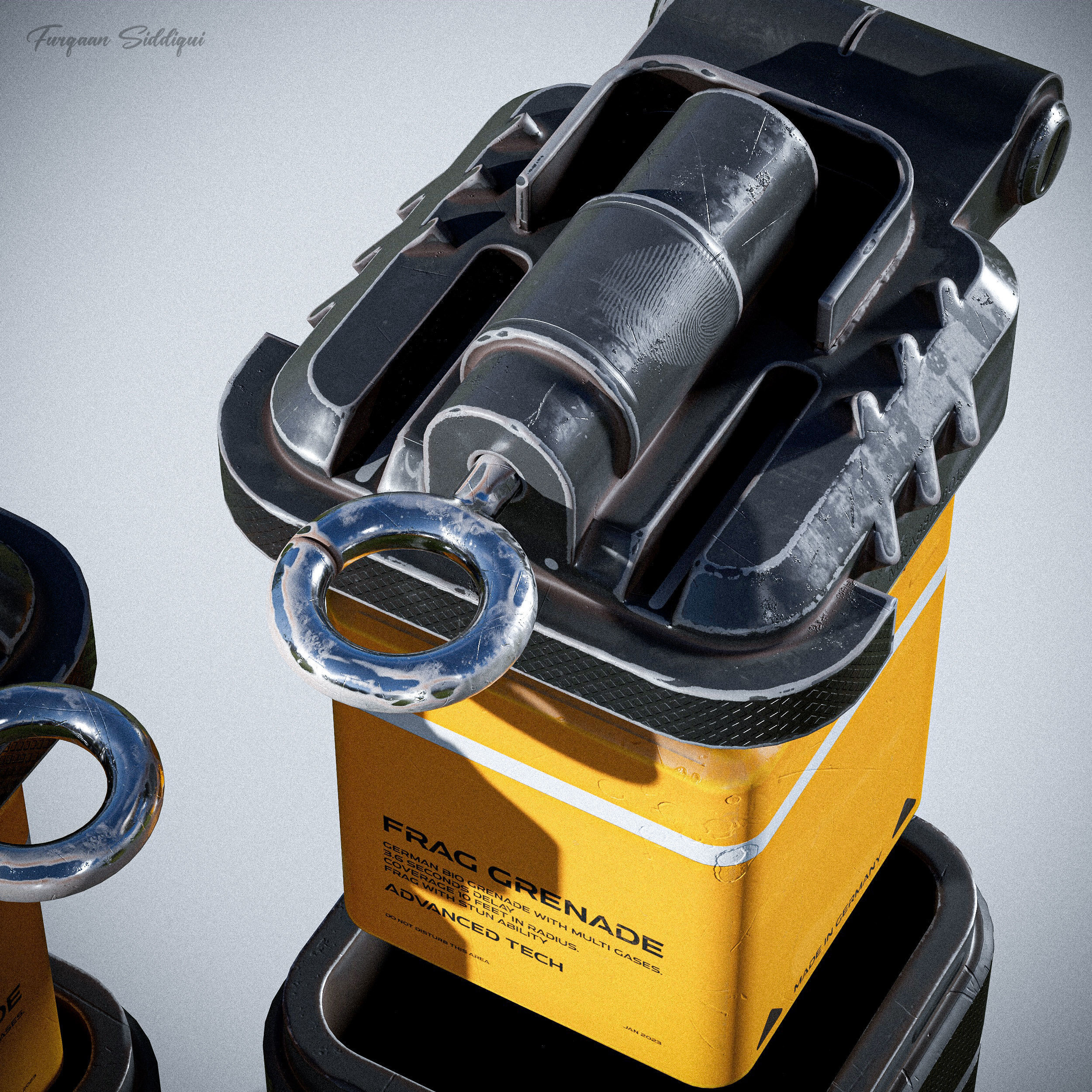 Sci-fi Bulky Frag Grenade Low-poly 3D model_8