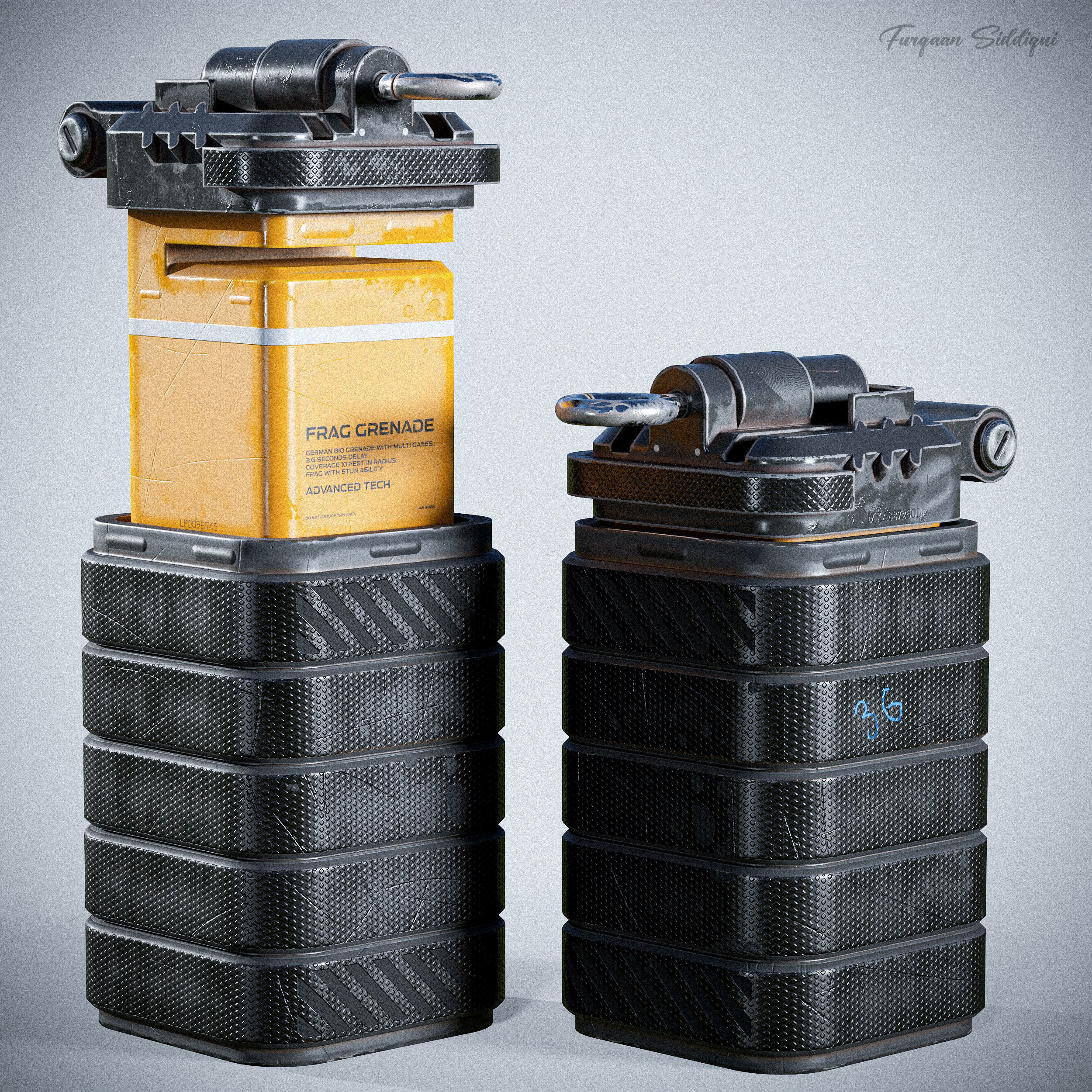 Sci-fi Bulky Frag Grenade Low-poly 3D model_4