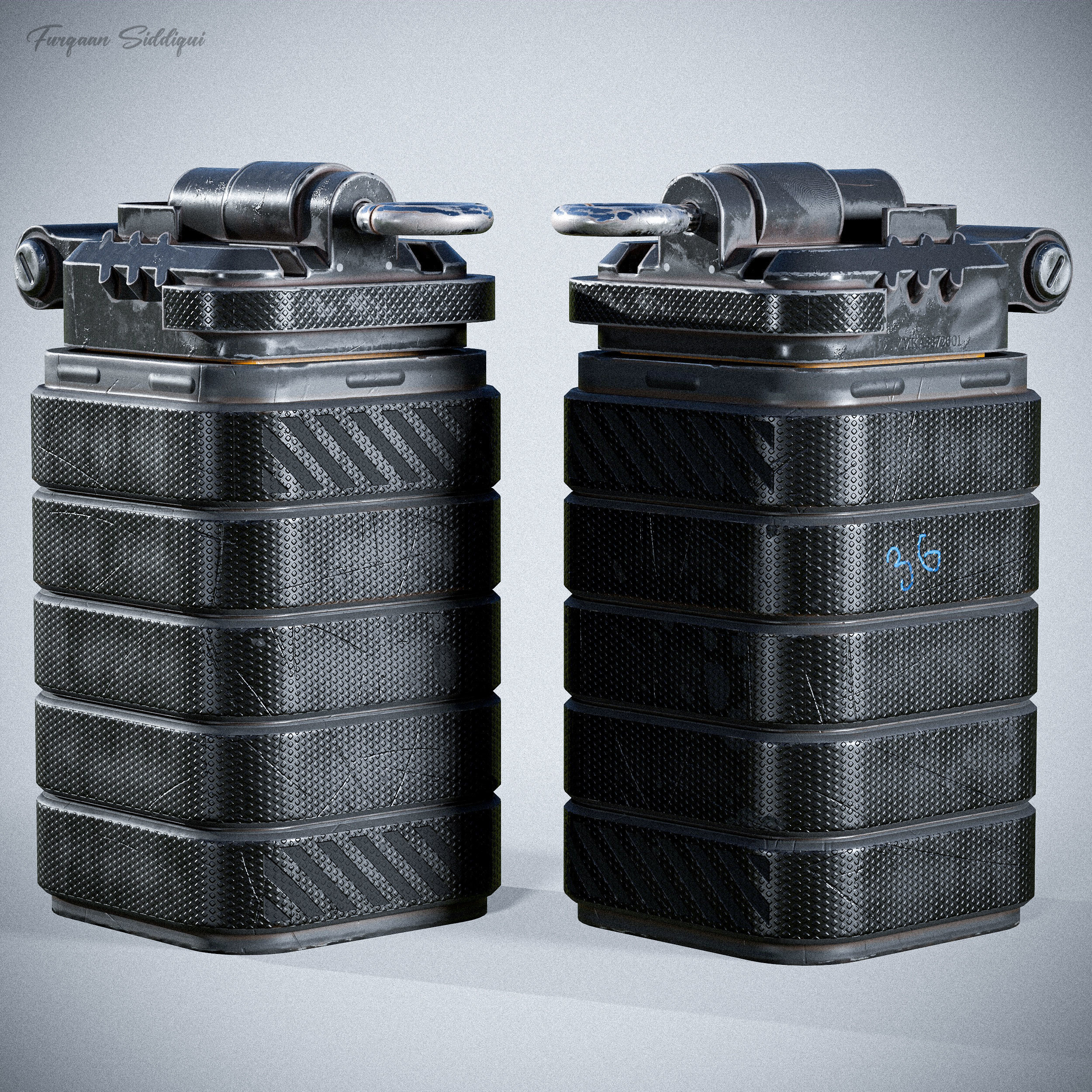 Sci-fi Bulky Frag Grenade Low-poly 3D model_20