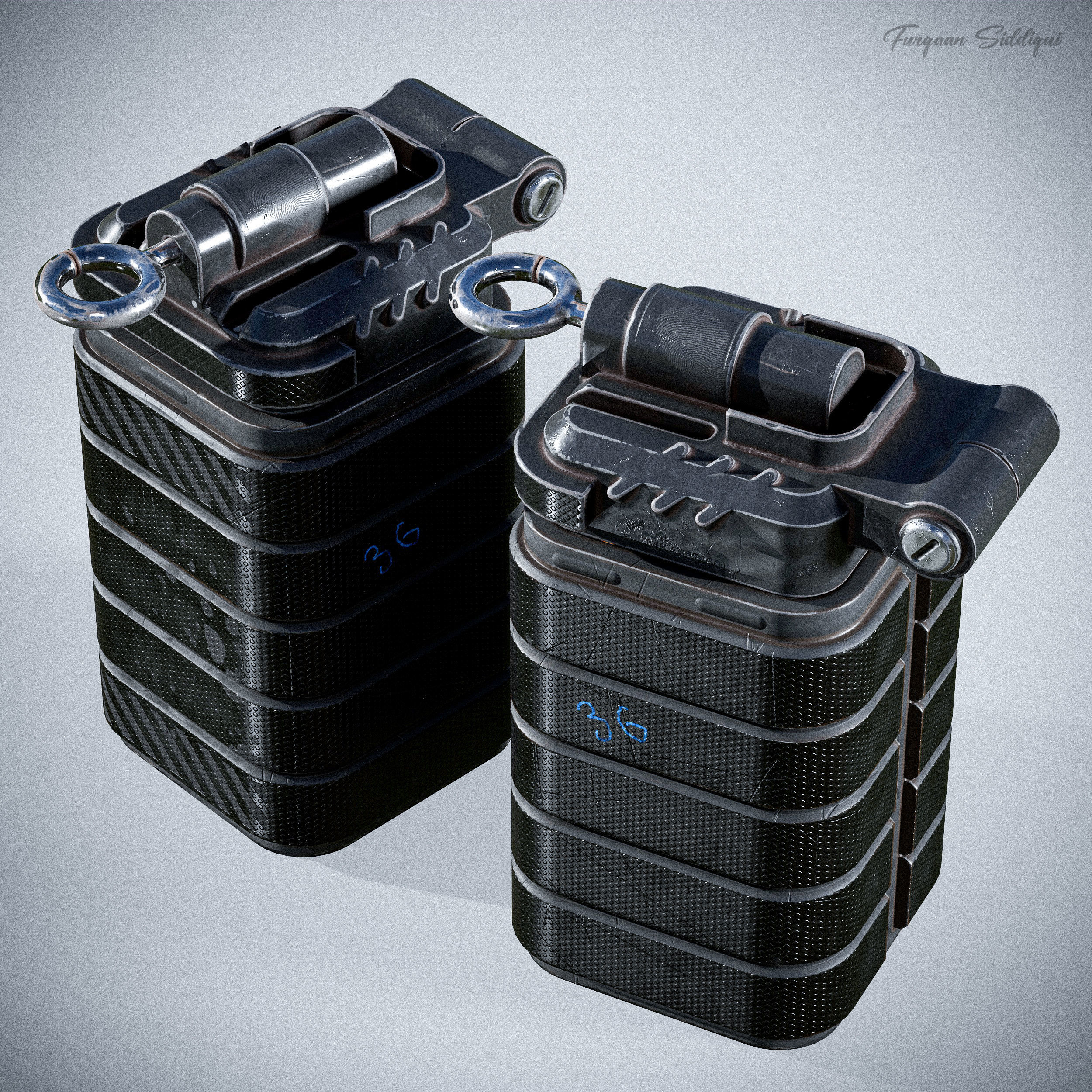 Sci-fi Bulky Frag Grenade Low-poly 3D model_14