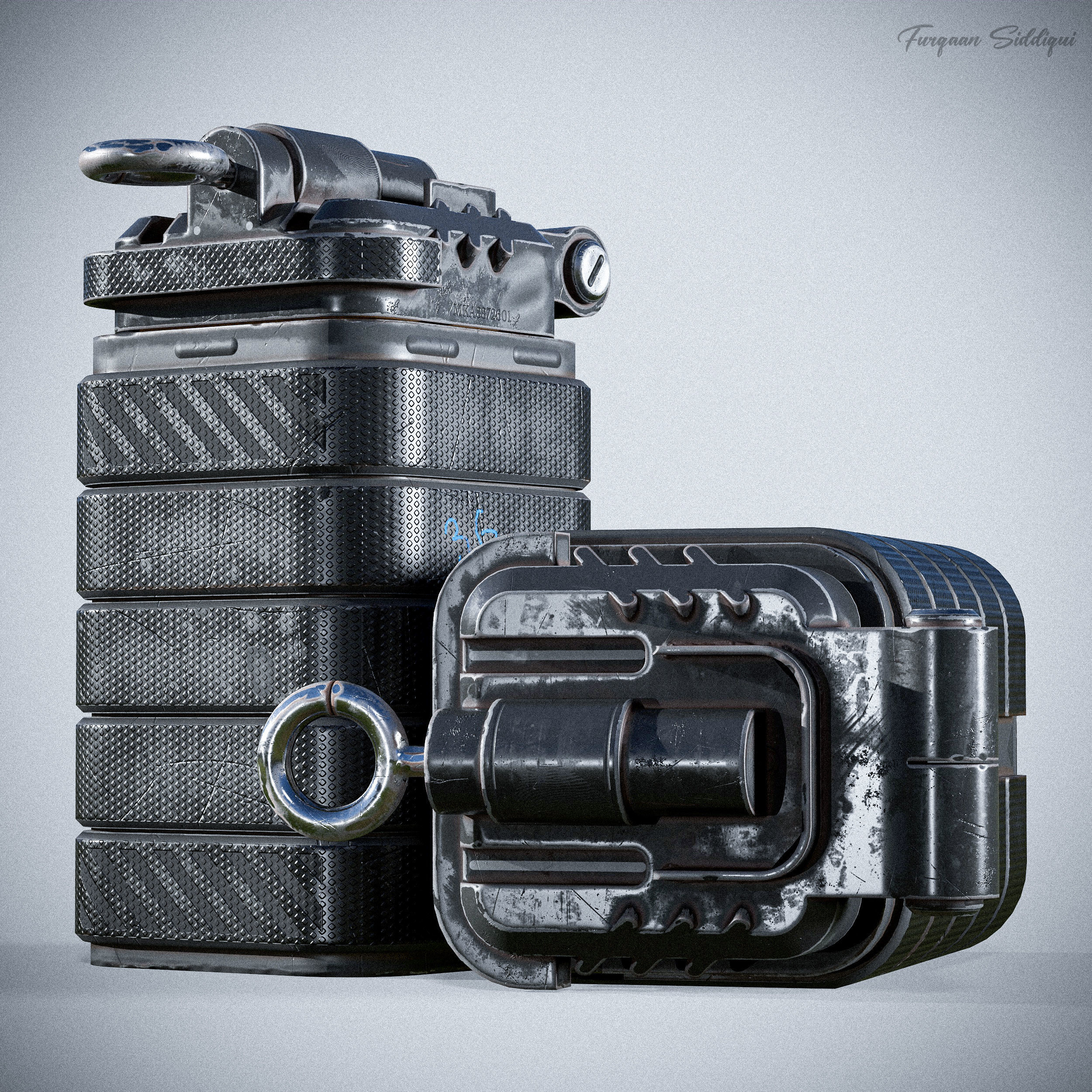 Sci-fi Bulky Frag Grenade Low-poly 3D model_15