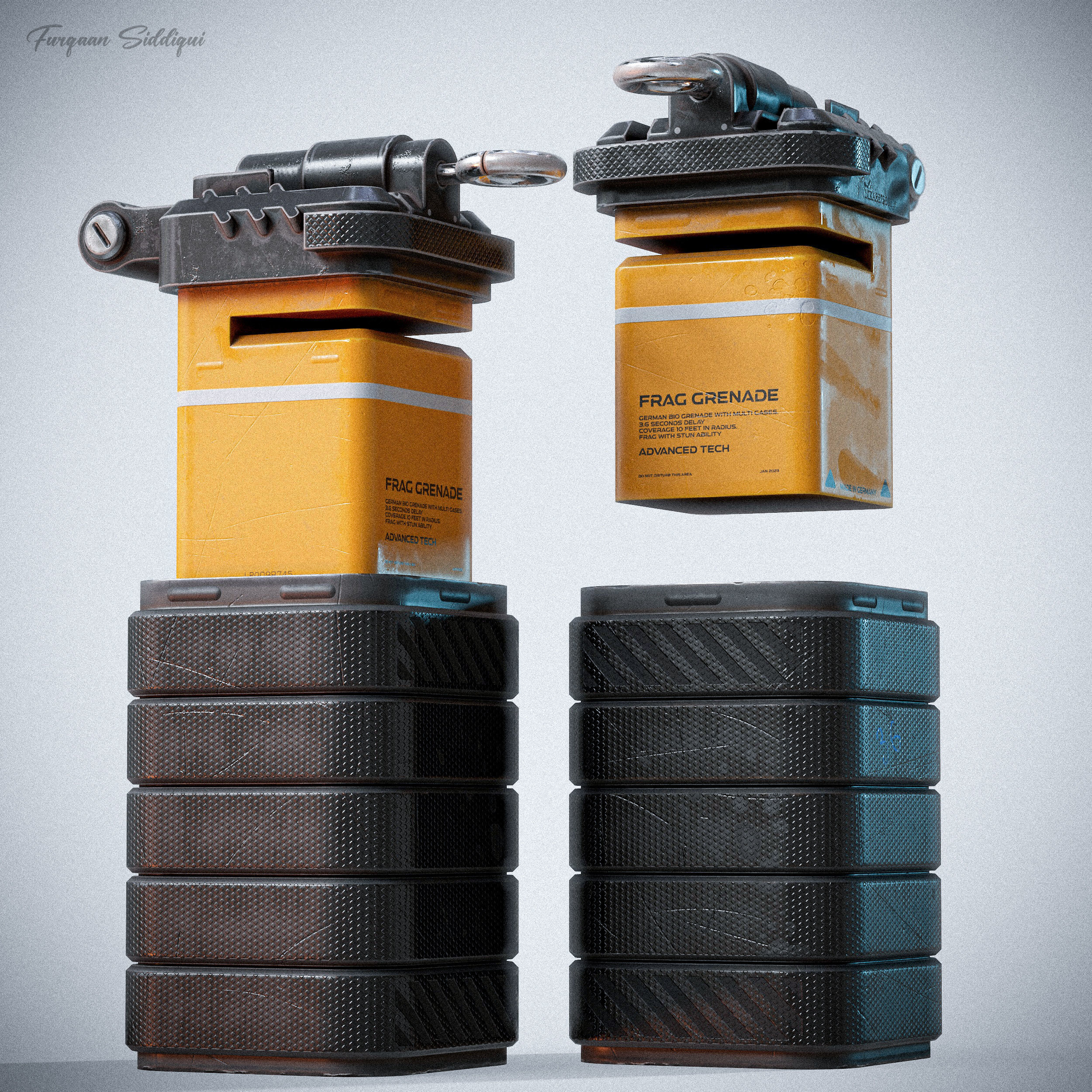 Sci-fi Bulky Frag Grenade Low-poly 3D model_10
