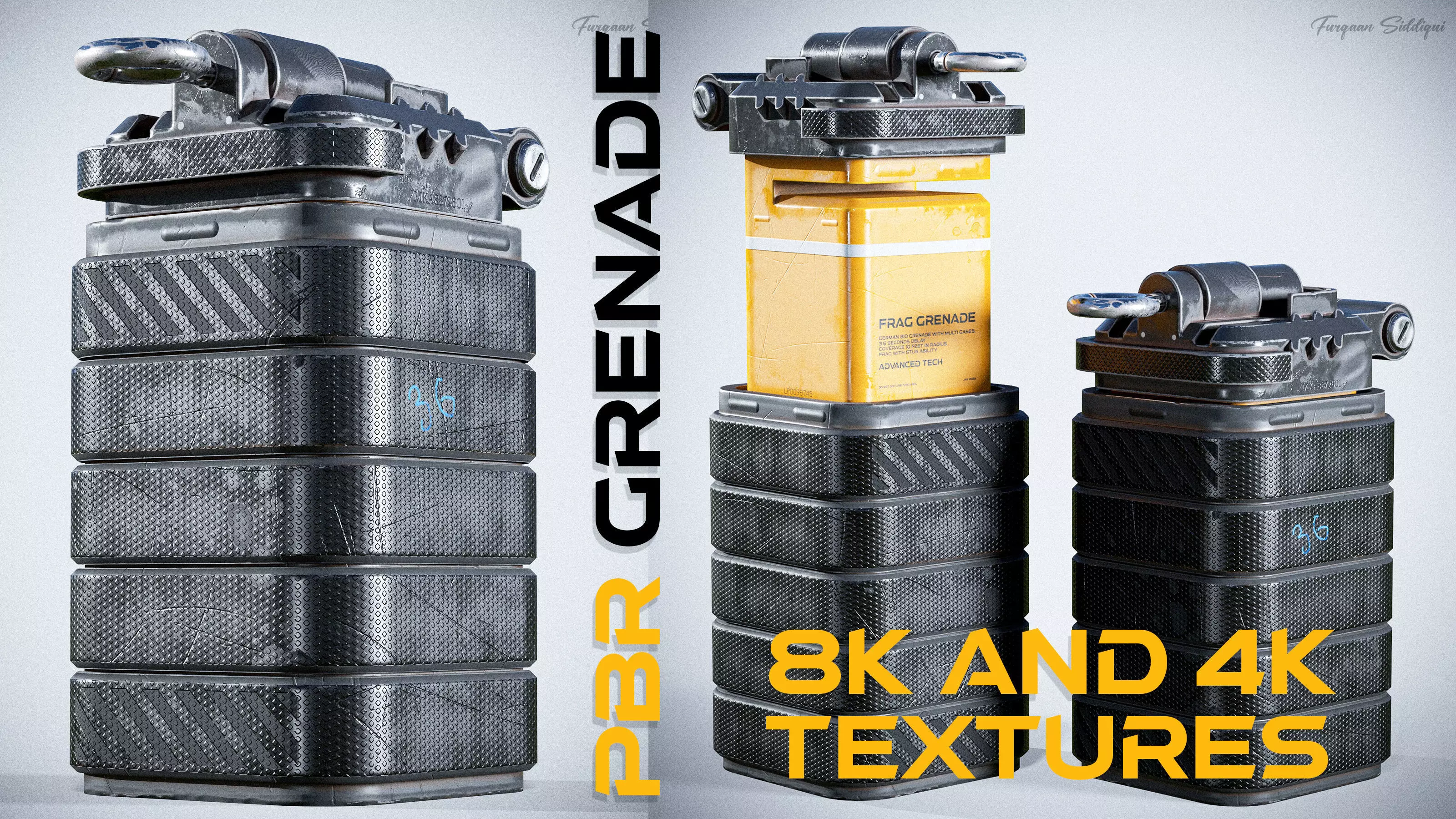 Sci-fi Bulky Frag Grenade Low-poly 3D model_0