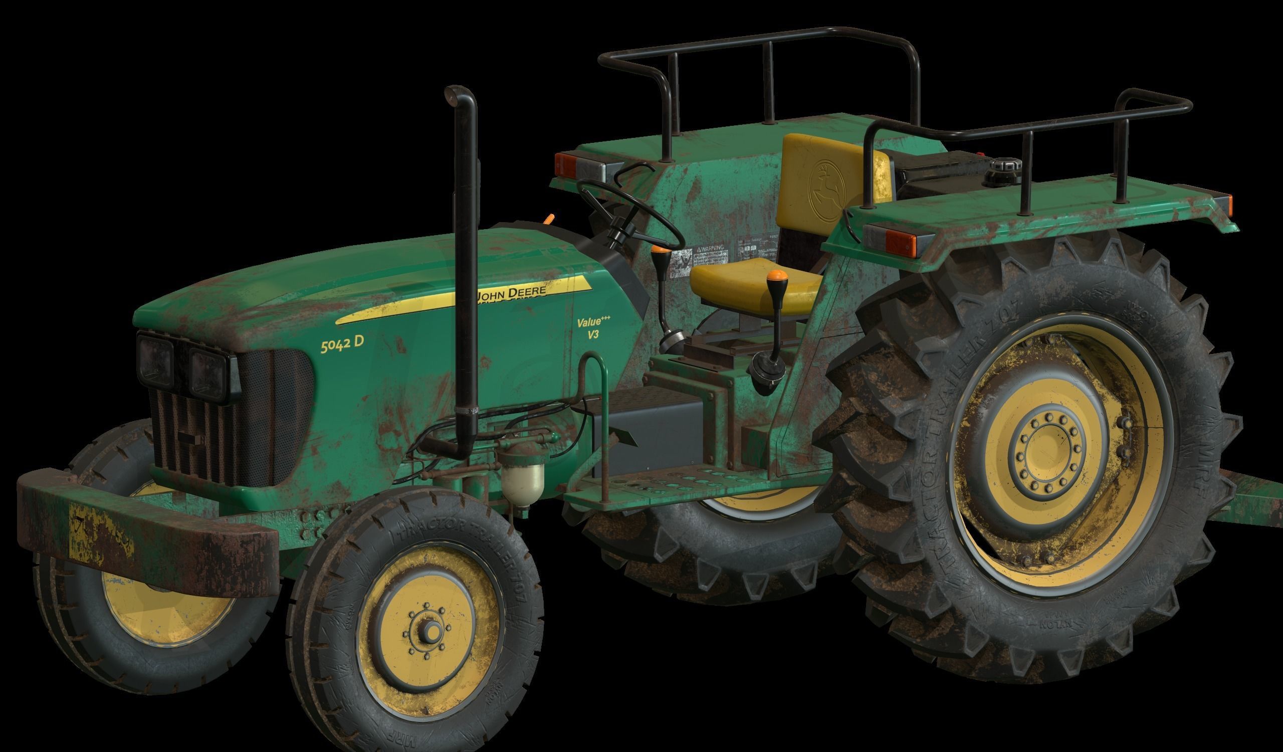 Tractor Low Poly john deere Low-poly 3D model_1