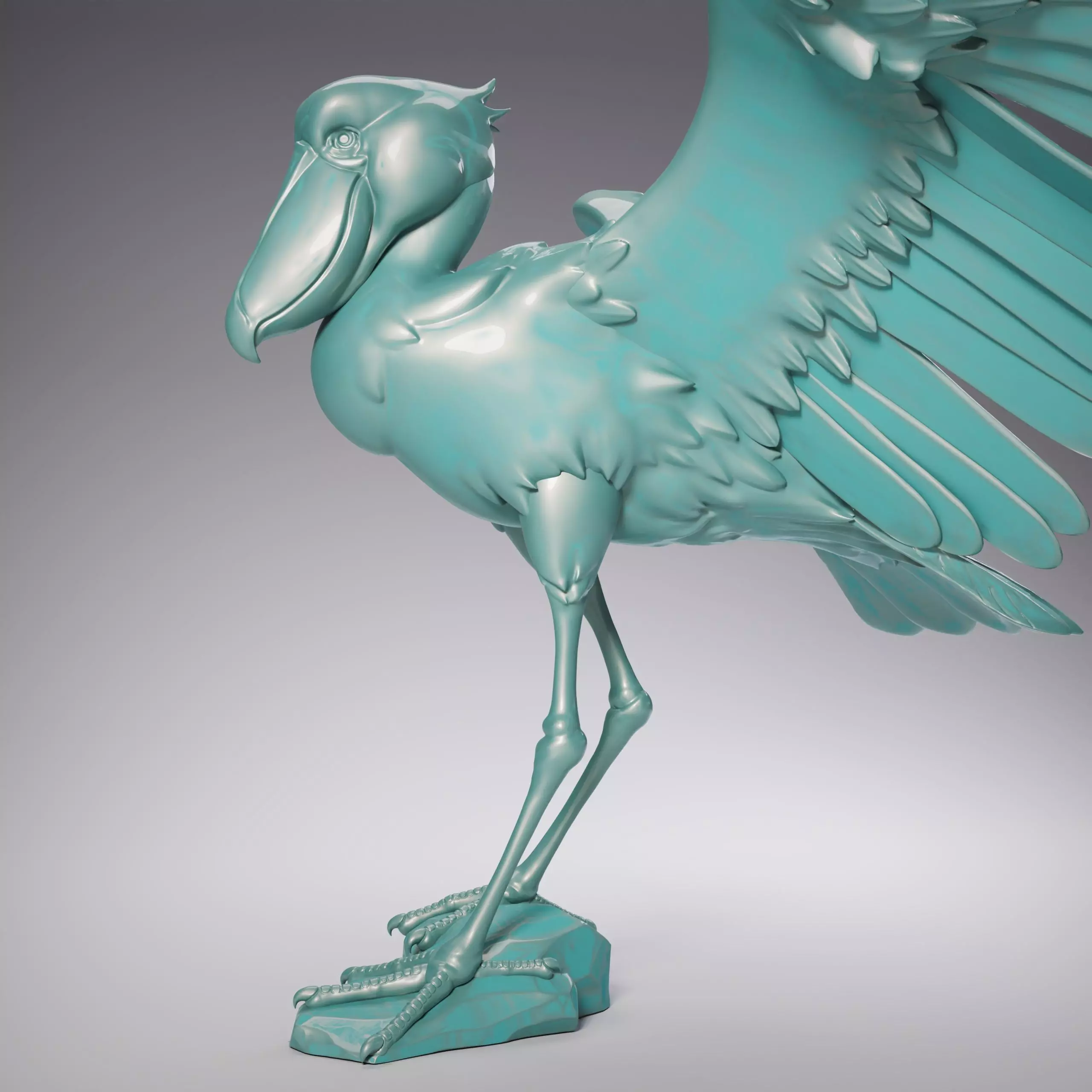Shoebill statue of bird in turquoise 3D print model