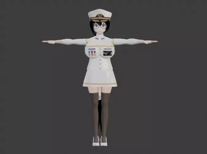 Girl Fleet Adimiral Anime 3D Model Game-ready Model Low-poly 3D model_0
