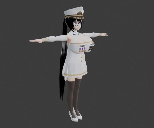 Girl Fleet Adimiral Anime 3D Model Game-ready Model Low-poly 3D model_4