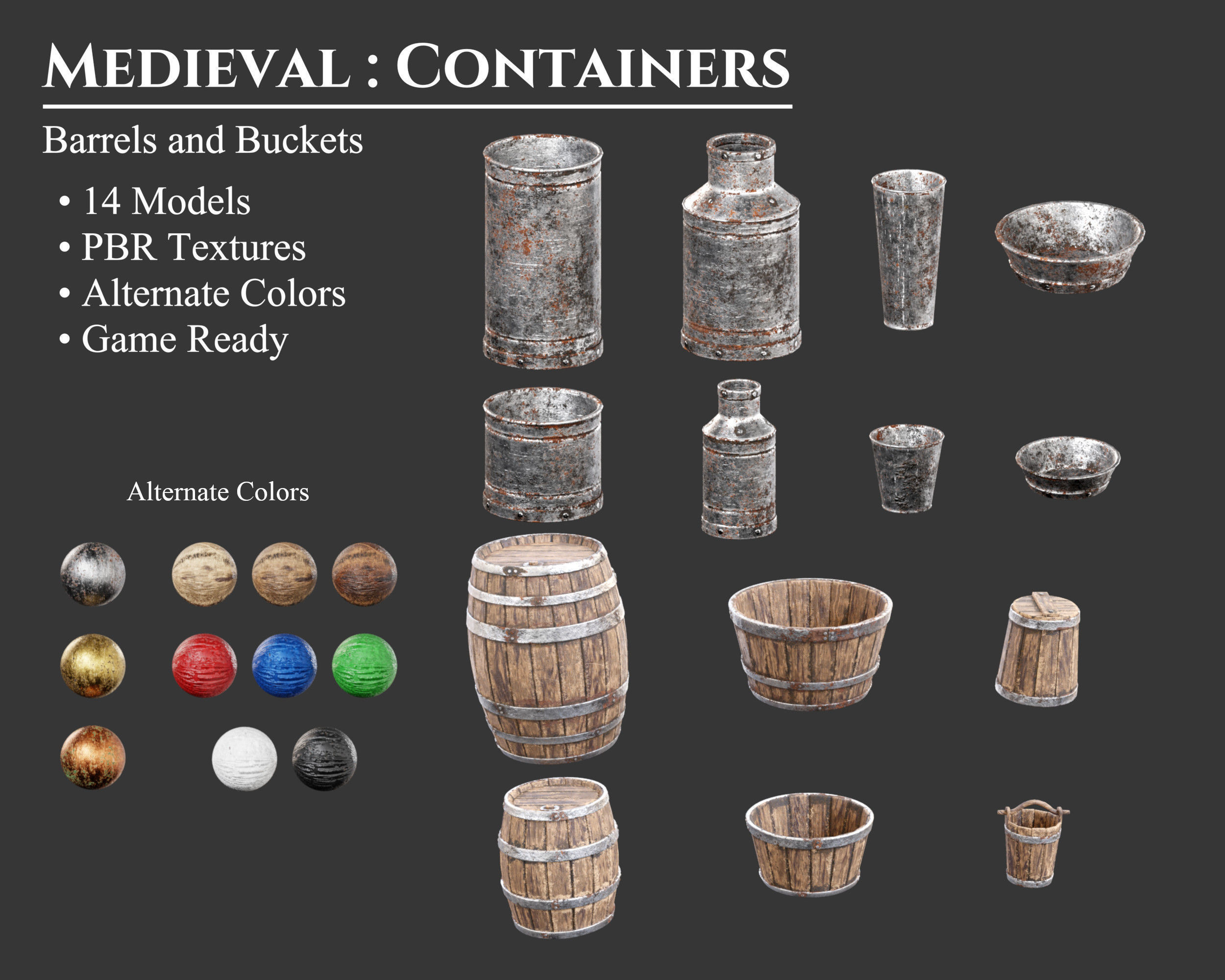 Medieval Collection Containers Barrels and Buckets _1