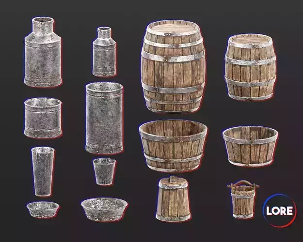 Medieval Collection Containers Barrels and Buckets 