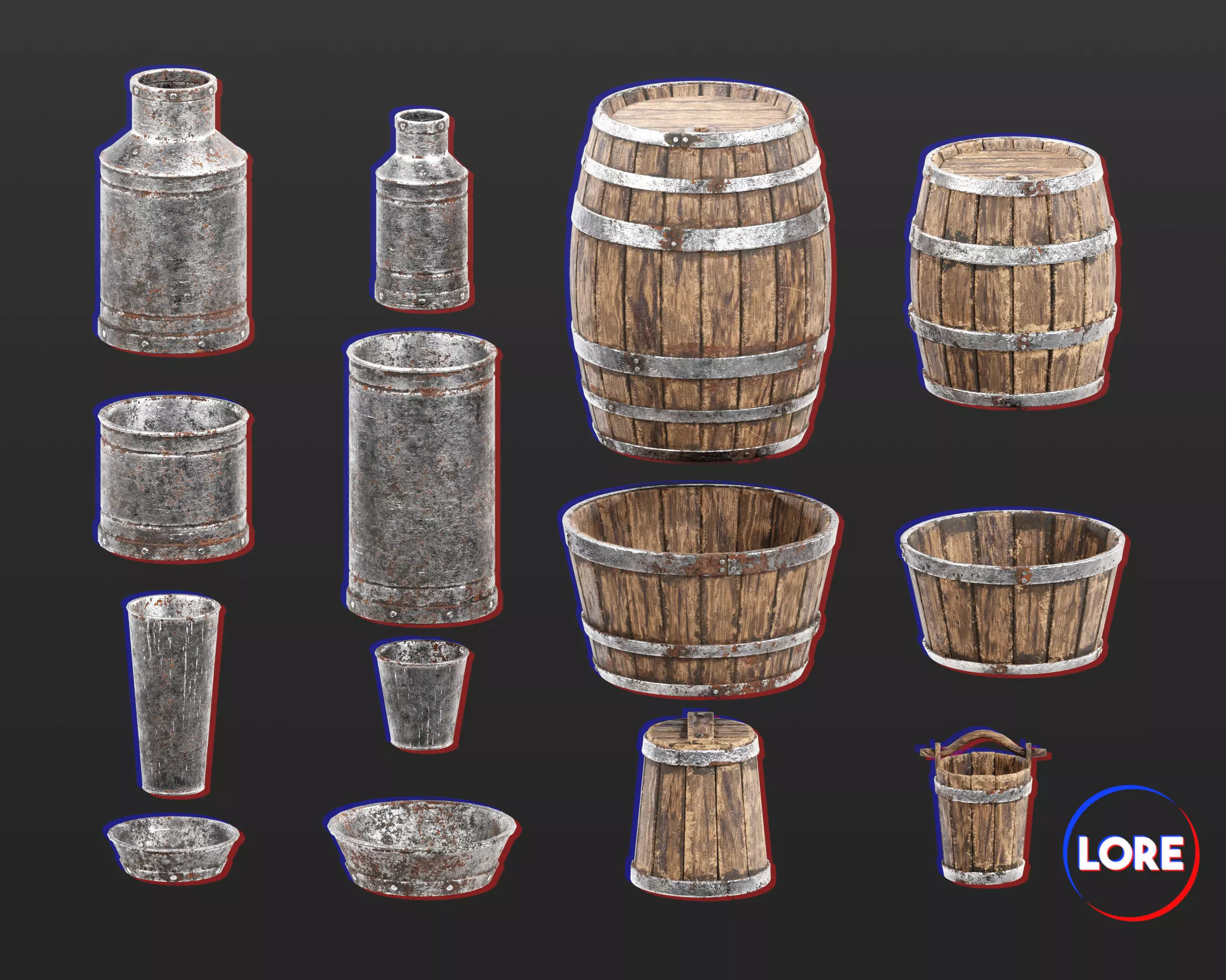 Medieval Collection Containers Barrels and Buckets _0