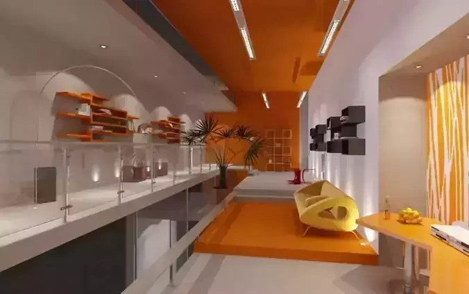 Orange Office Interior With Waiting Area