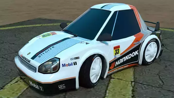 Rigged low poly cartoon racing car HANKOOK Low-poly 3D model