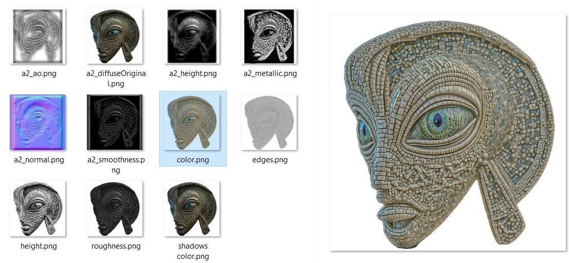 3D alien sea space god mosaic with materials and textures Low-poly 3D model_2