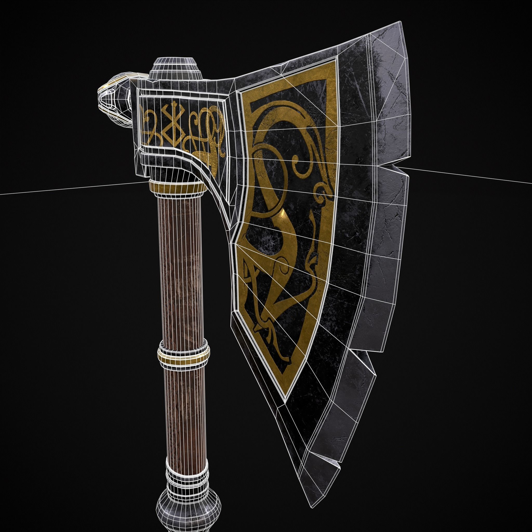 Fantasy Urnes Style Viking War Axe Low-poly 3D model_26