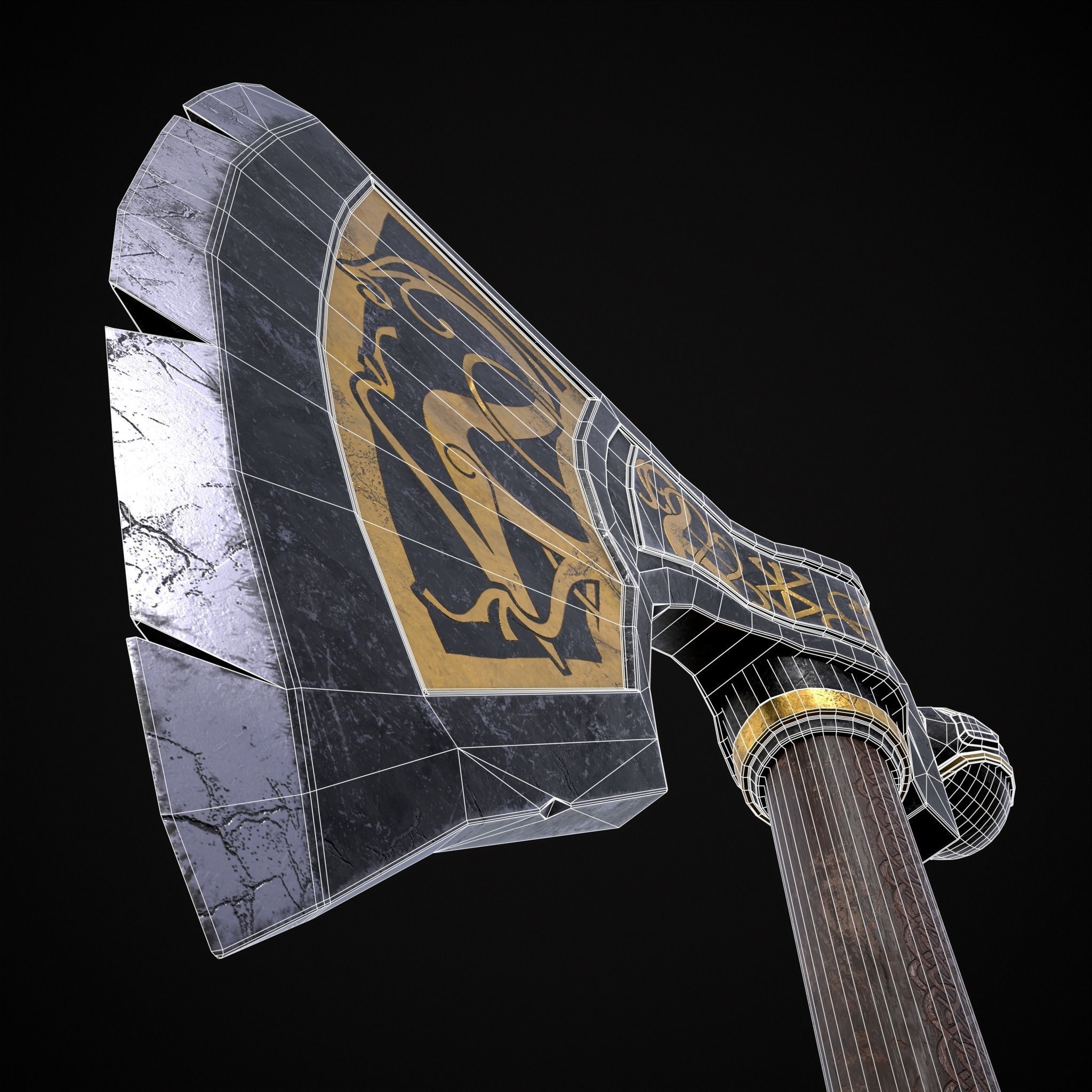 Fantasy Urnes Style Viking War Axe Low-poly 3D model_24