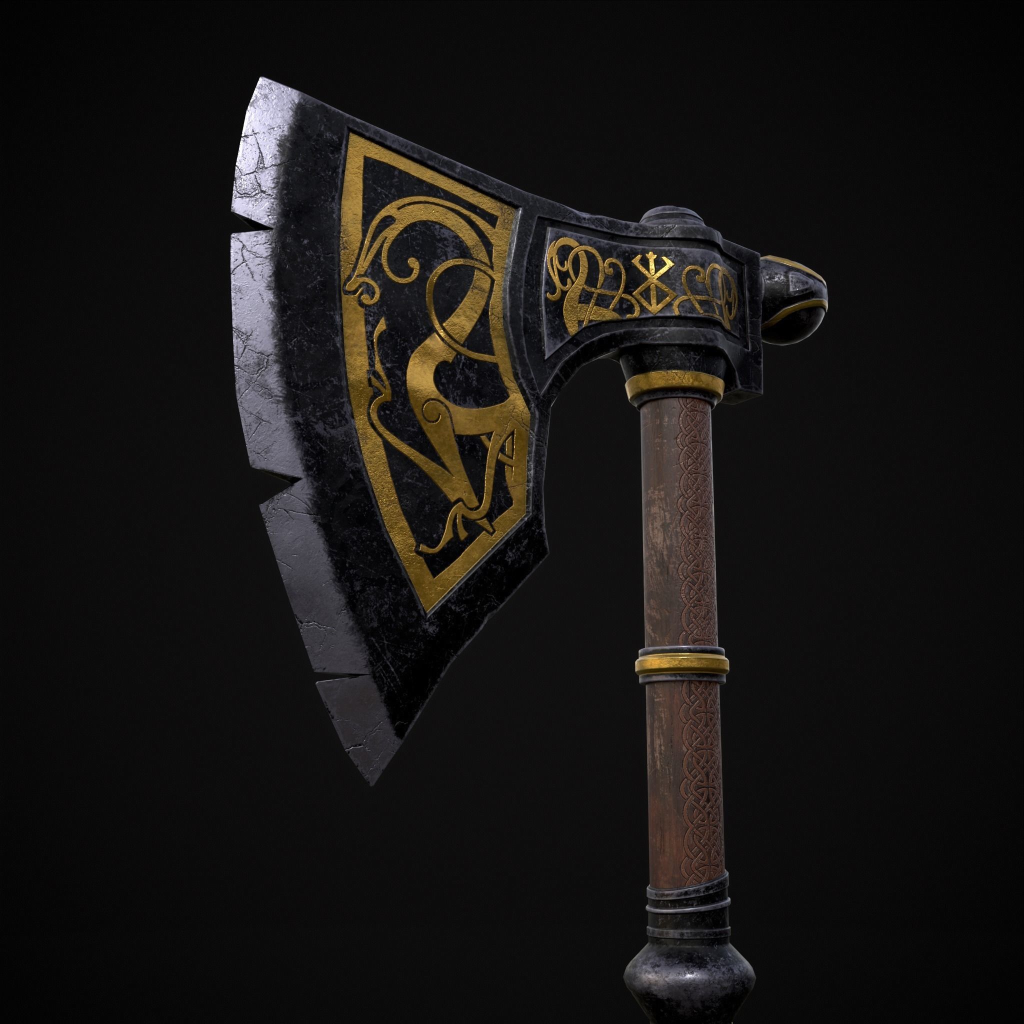 Fantasy Urnes Style Viking War Axe Low-poly 3D model_27